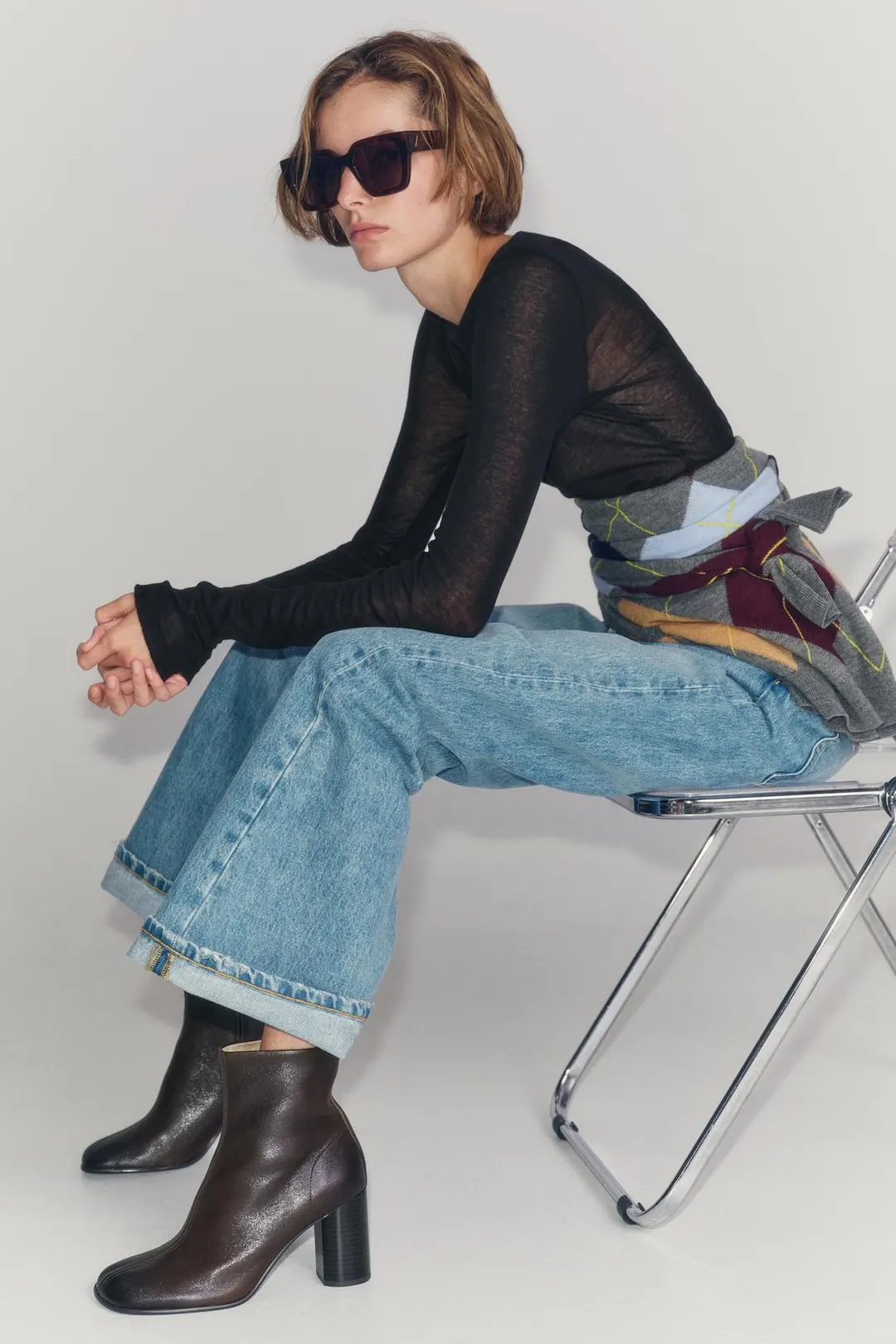 Кожаные ботильоны на каблуке, Zara