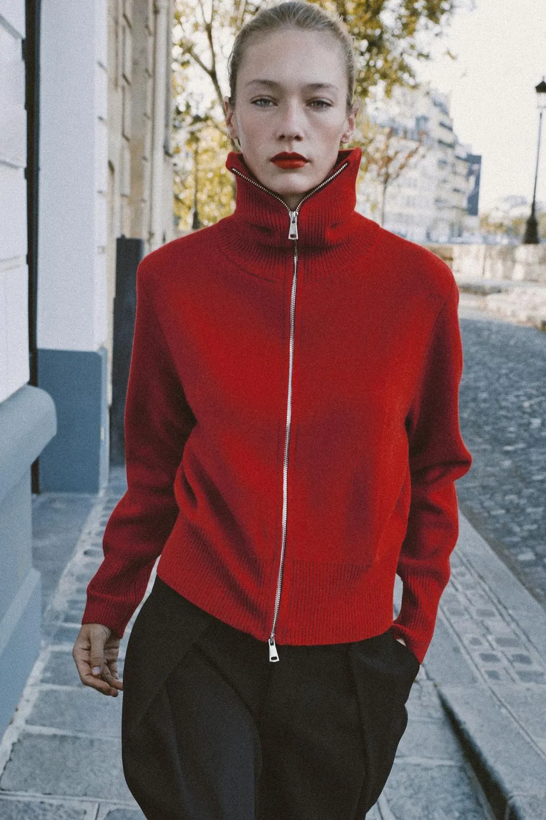 Бомбер на молнии из шерсти 96%, Zara