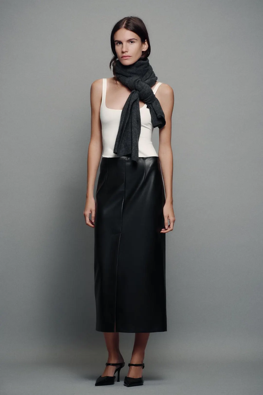 Юбка прямого кроя под кожу ZW Collection, Zara