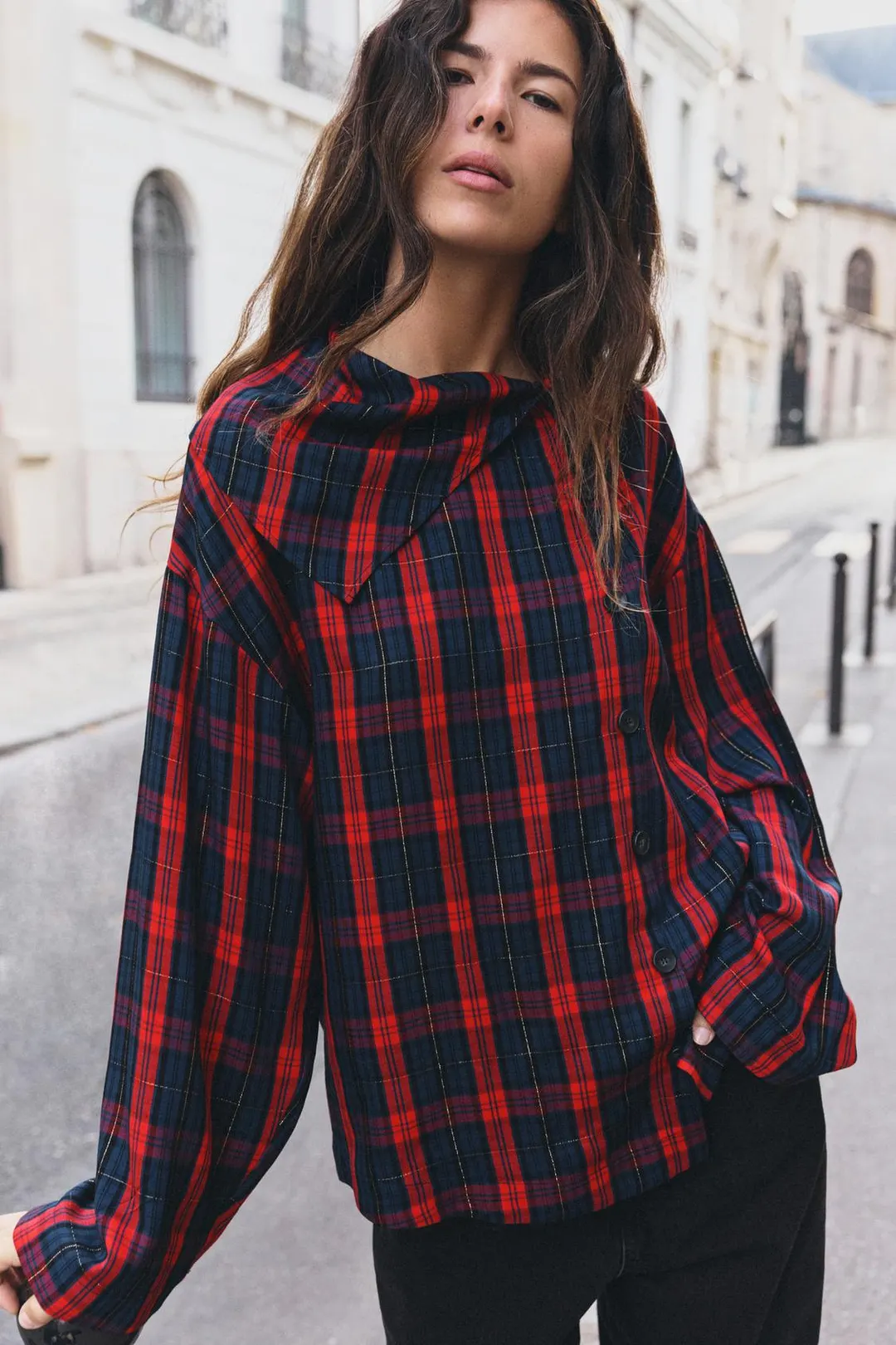 Рубашка в клетку с металлизированной нитью, Zara