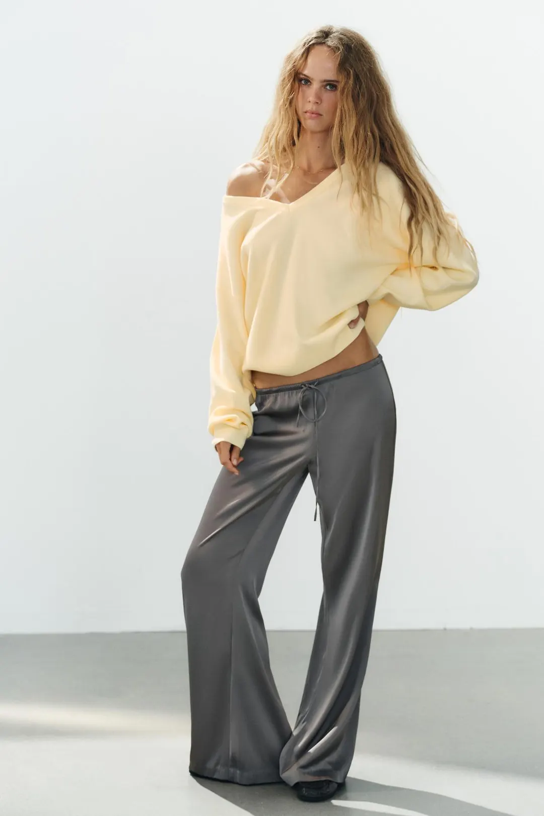 Брюки атласные с кулиской, Zara