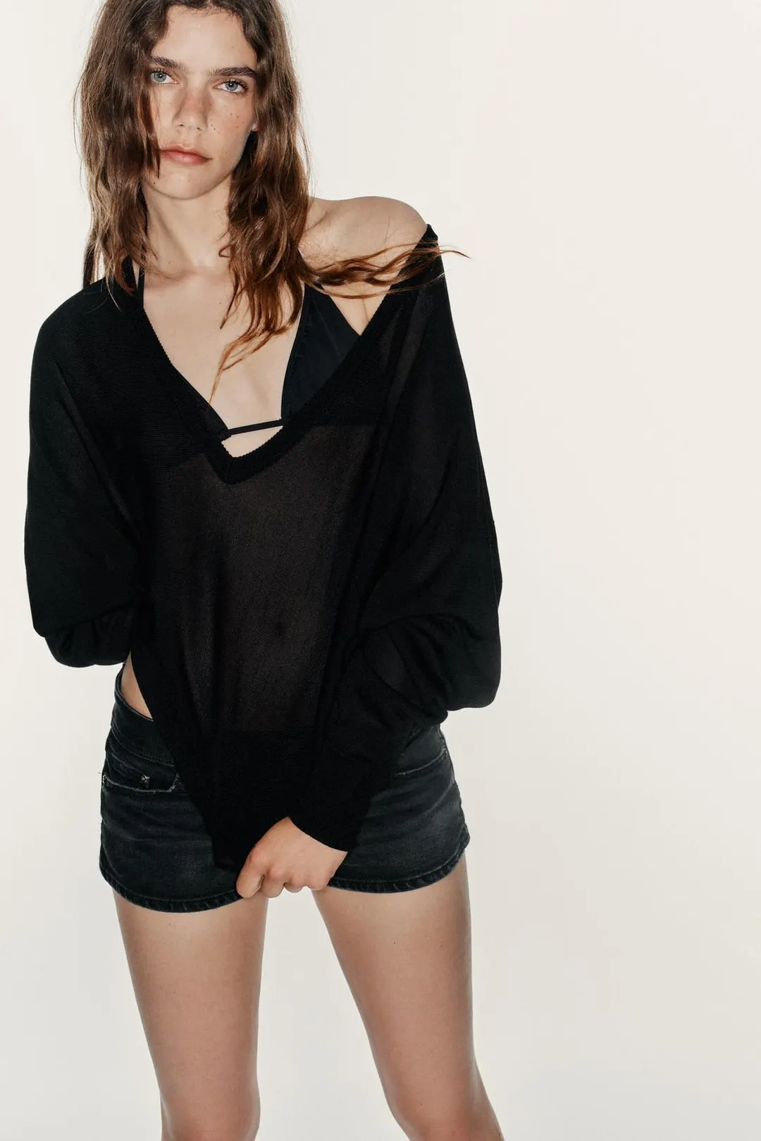 Джинсовые мини-шорты с низкой посадкой TRF, Zara