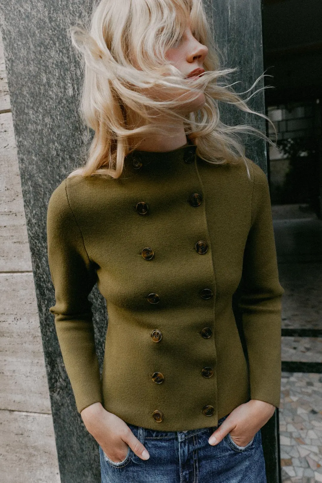 Двубортный вязаный кардиган, Zara