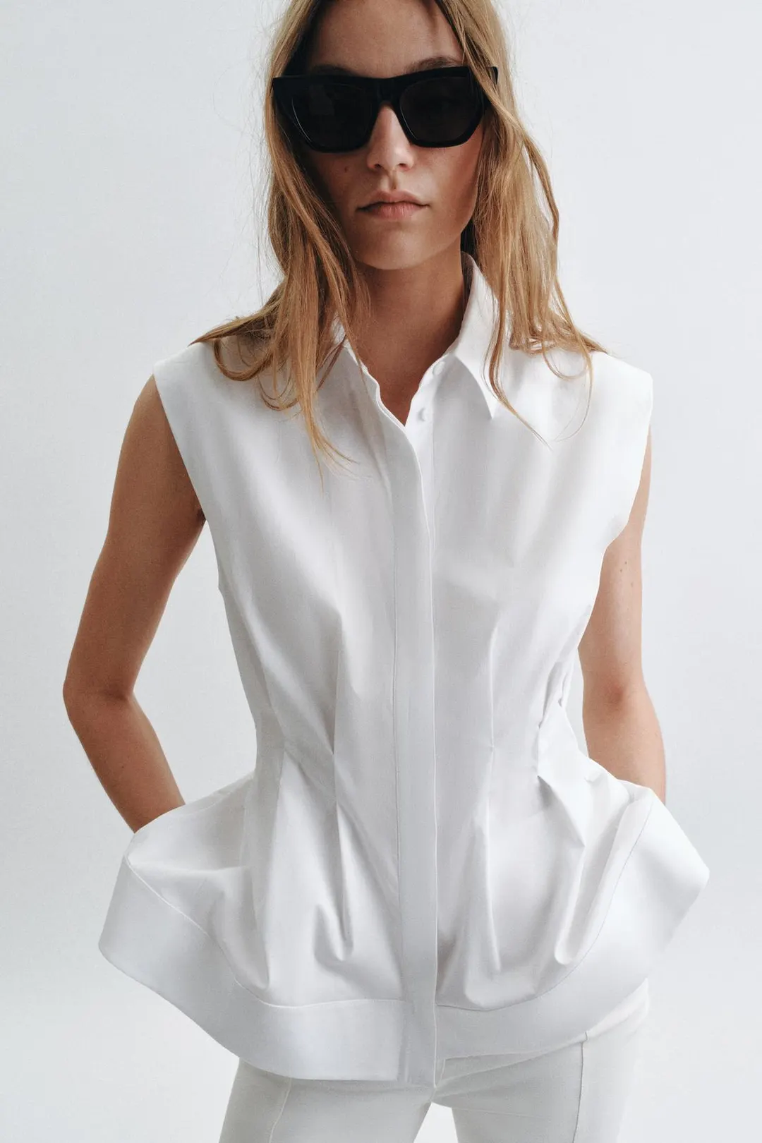 Рубашка без рукавов с плиссировкой ZW Collection, Zara