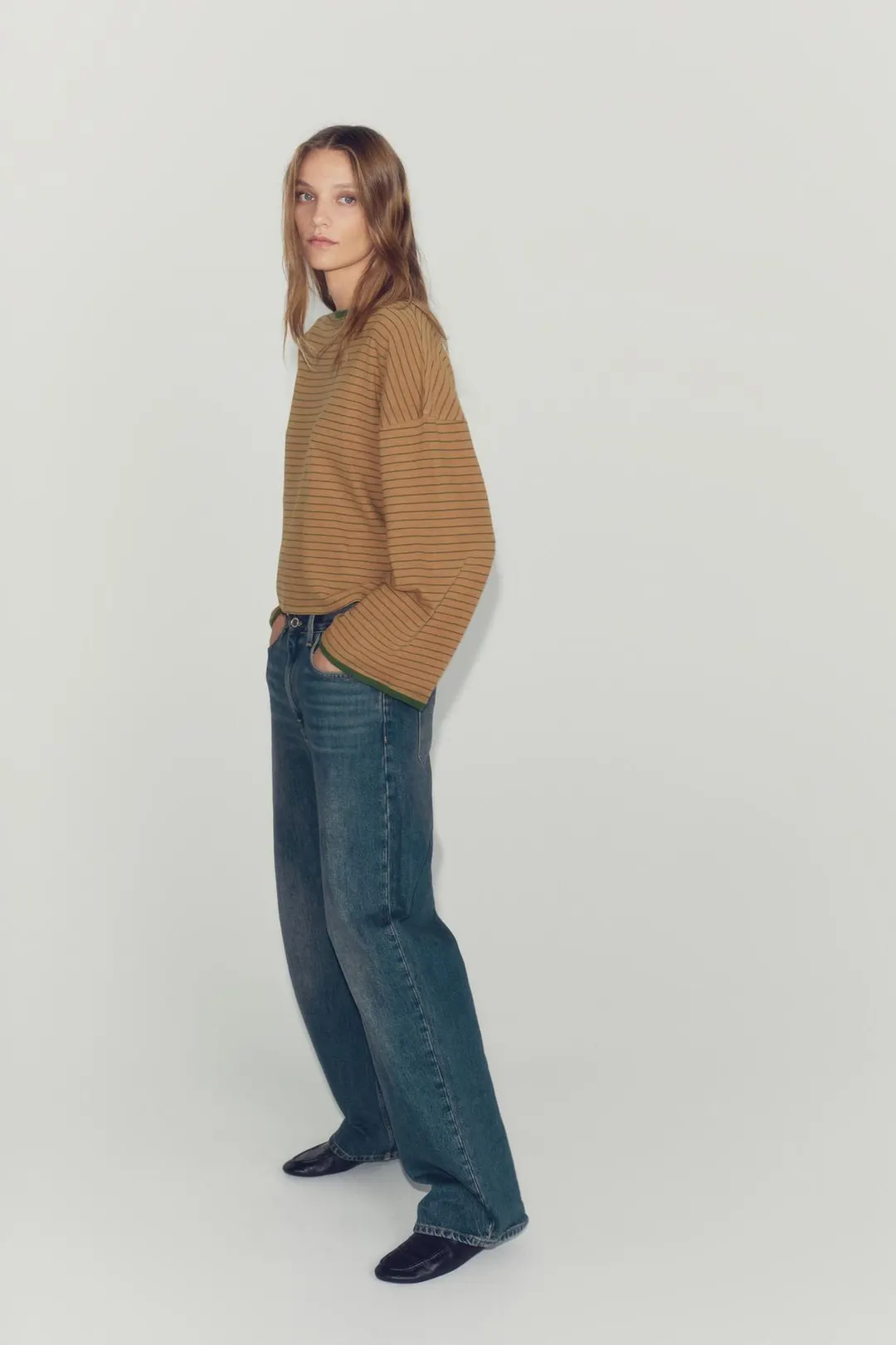 Полосатая футболка с эффектом стирки, Zara