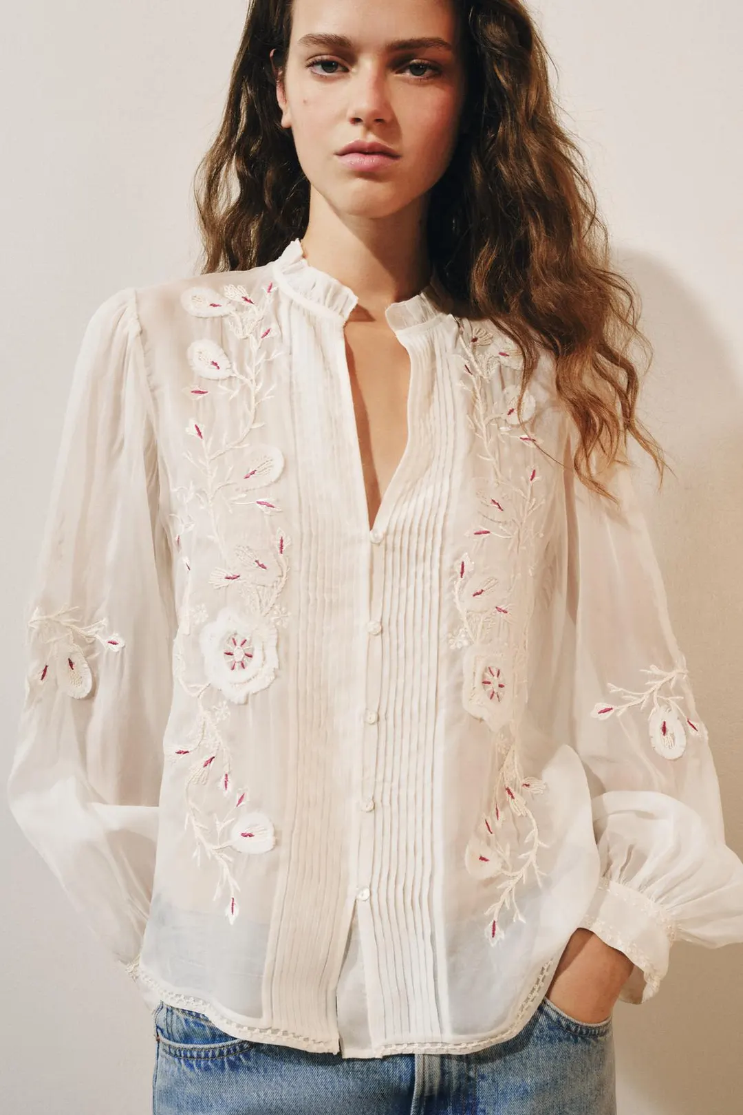 Блузка из органзы с вышивкой ZW Collection, Zara