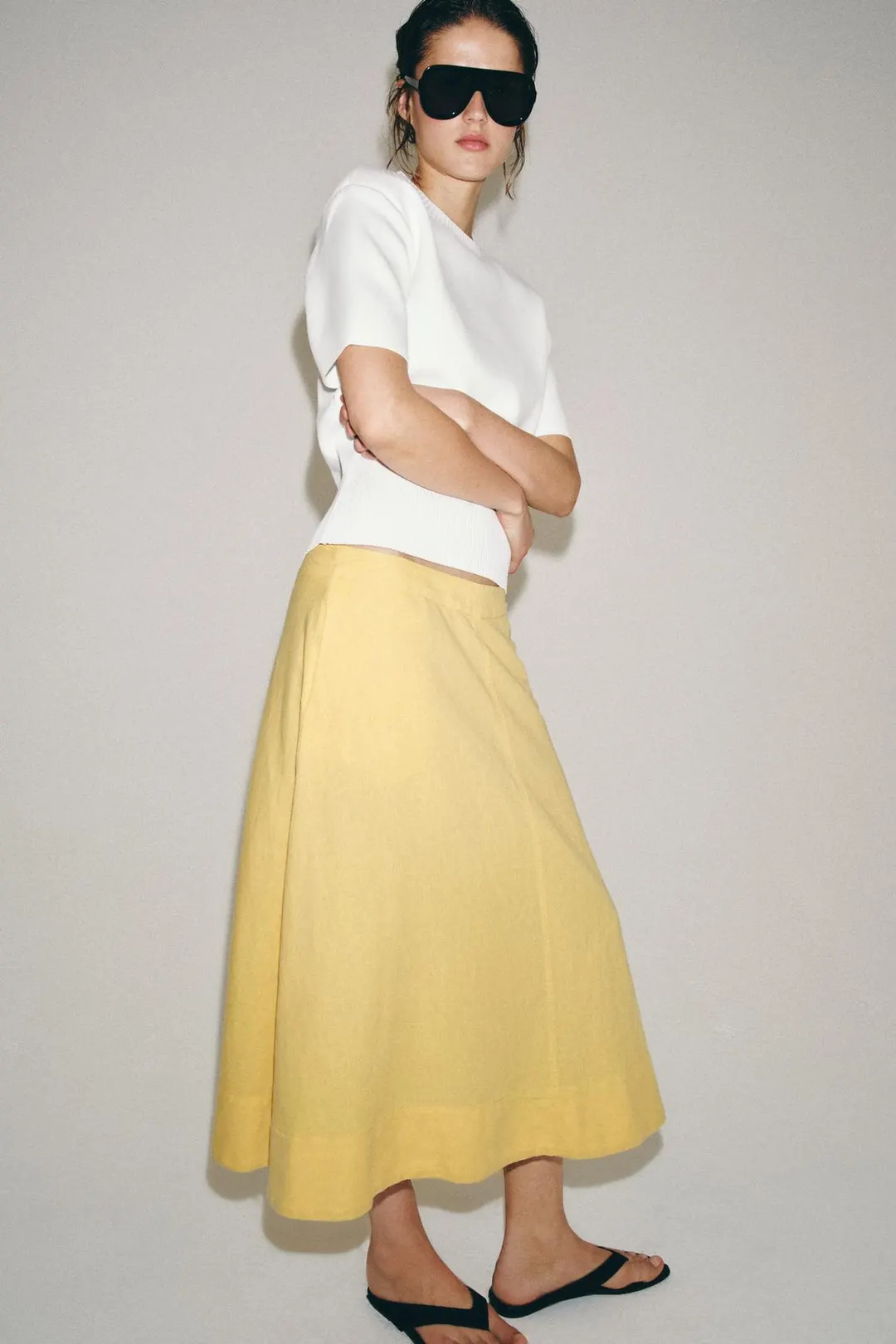 Юбка миди из смесового льна ZW Collection, Zara