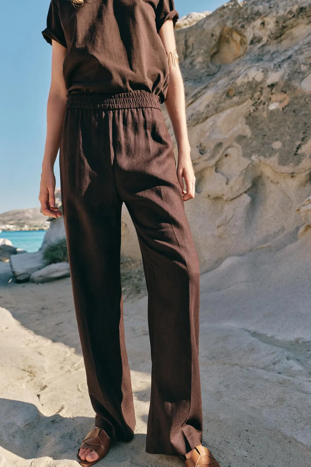 Брюки прямого кроя со льном, Zara