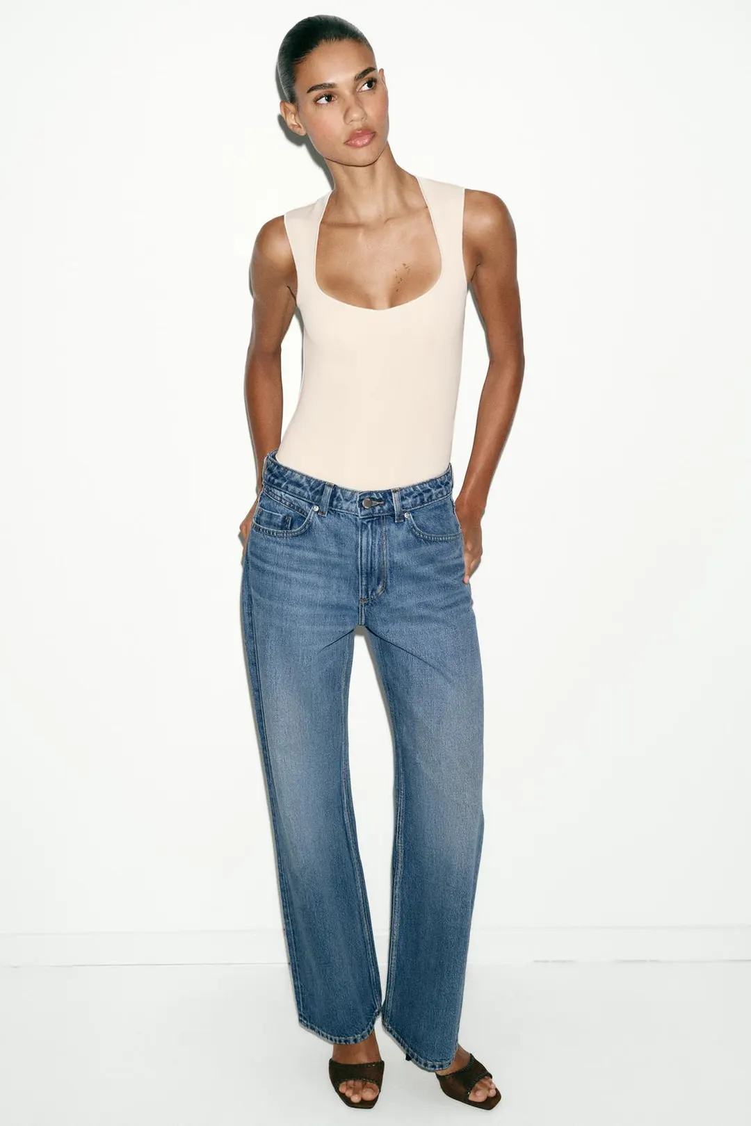 Боди стрейч с квадратным вырезом, Zara