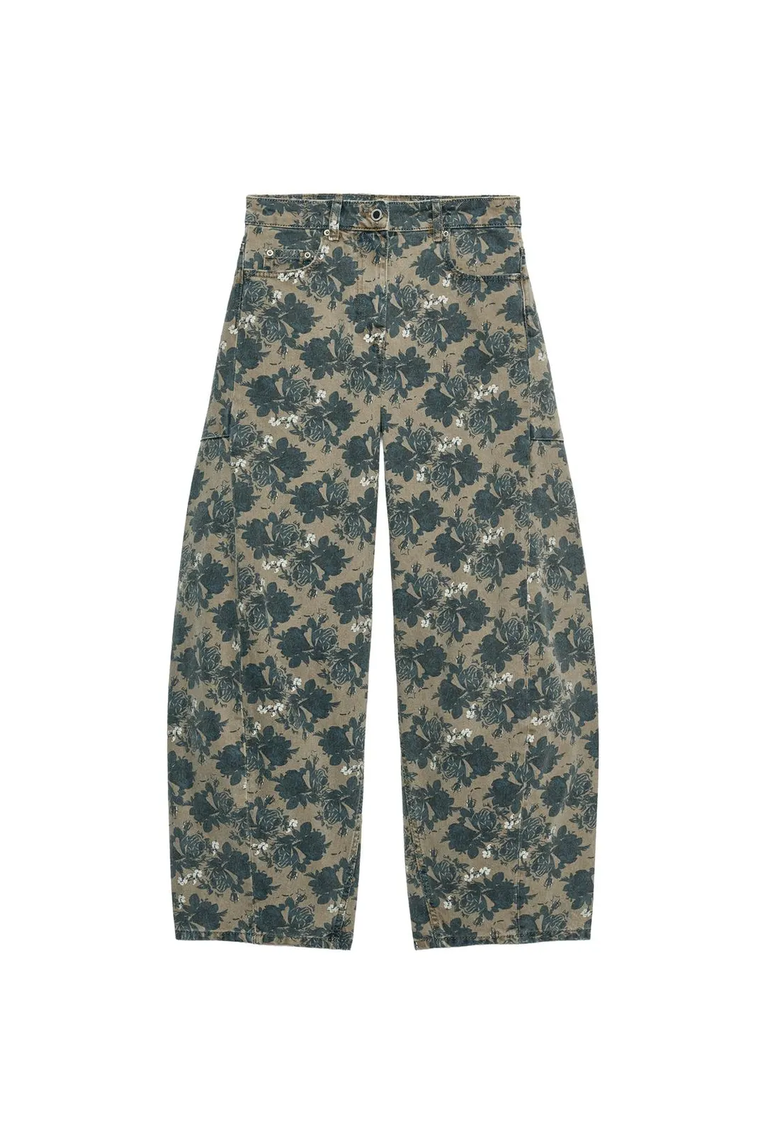 Джинсы-баллоны ZW Collection укороченные со средней посадкой и цветочным принтом, Zara