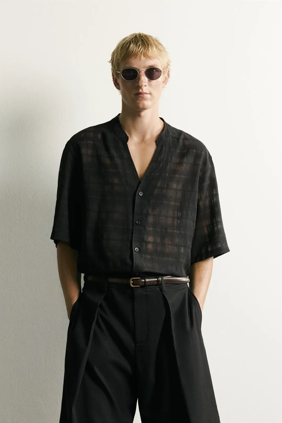Полупрозрачная рубашка из жаккарда в клетку, Zara