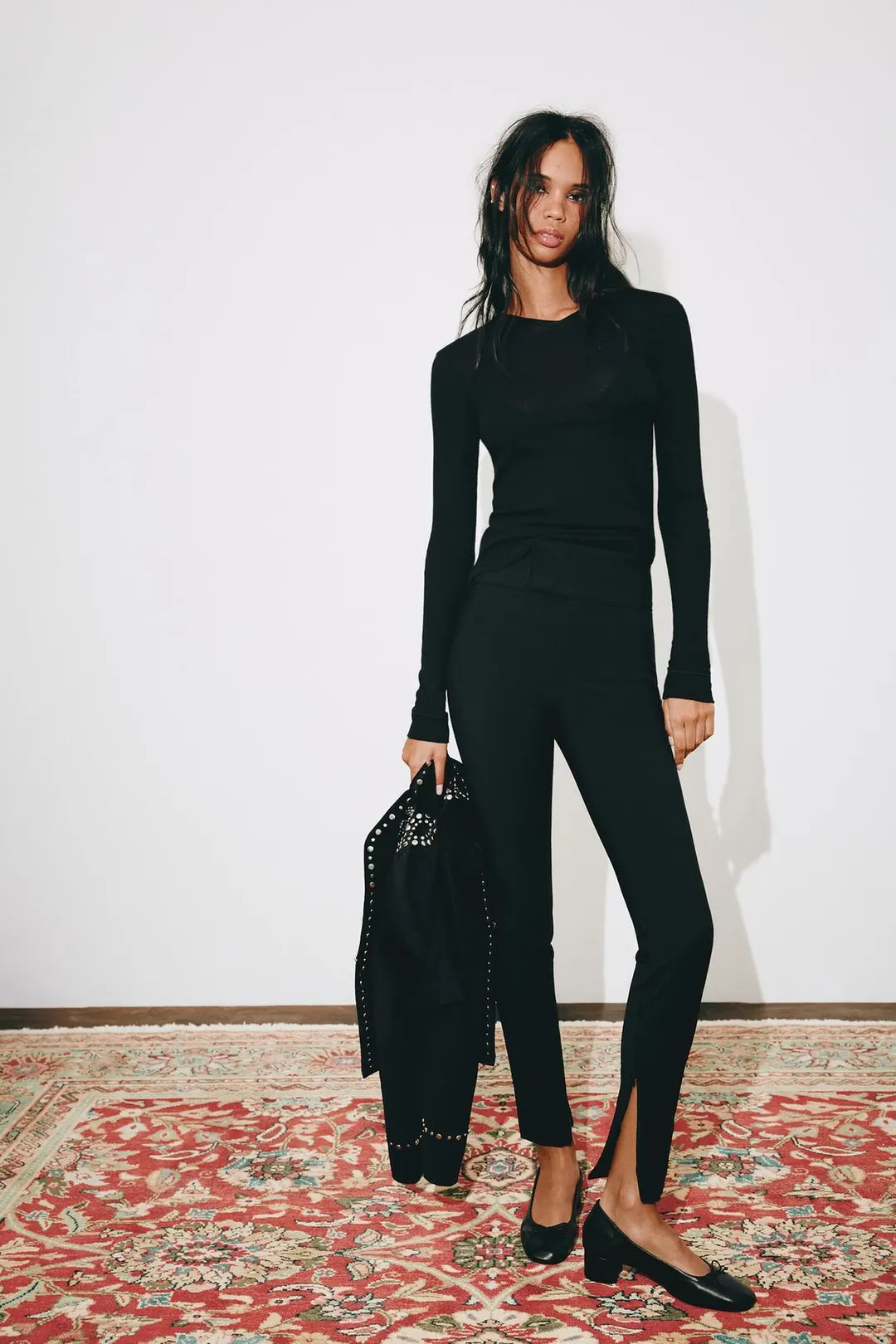 Легинсы с поясом в рубчик и молниями, Zara