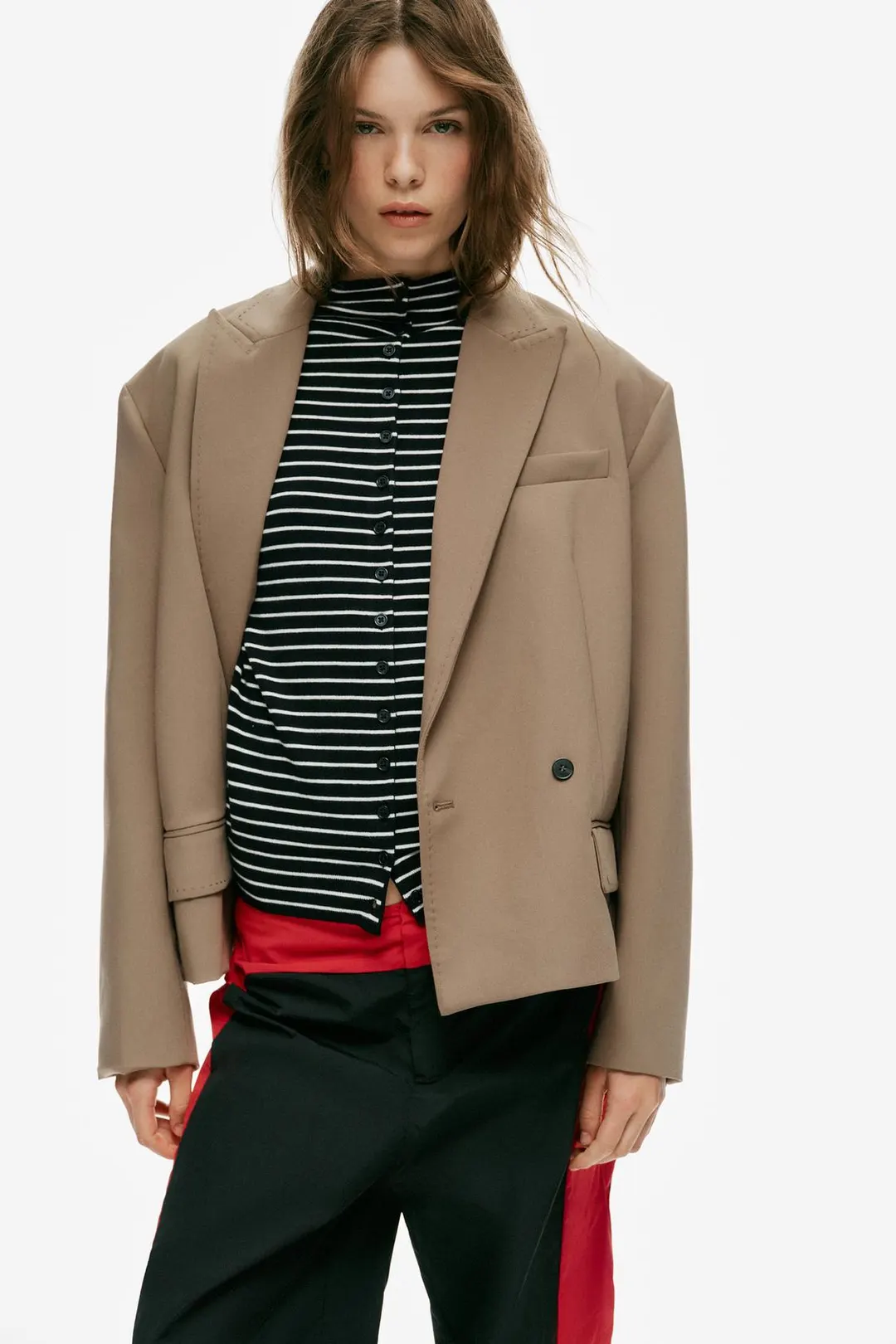 Укороченный жакет оверсайз с декоративной строчкой, Zara