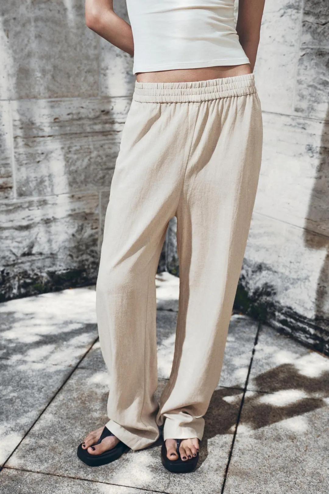 Брюки прямого кроя со льном, Zara