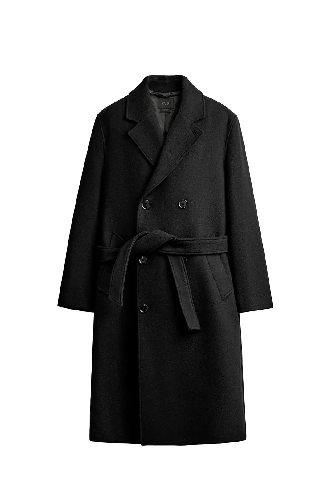 Двубортное пальто из смесовой шерсти с поясом, Zara