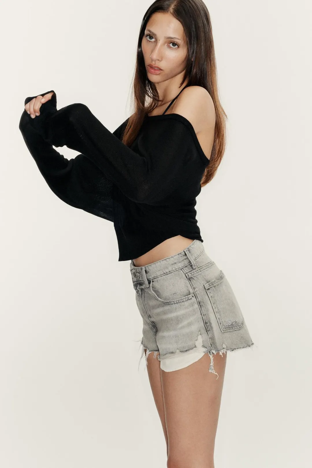 Джинсовые шорты TRF с разрывами и высокой посадкой, Zara