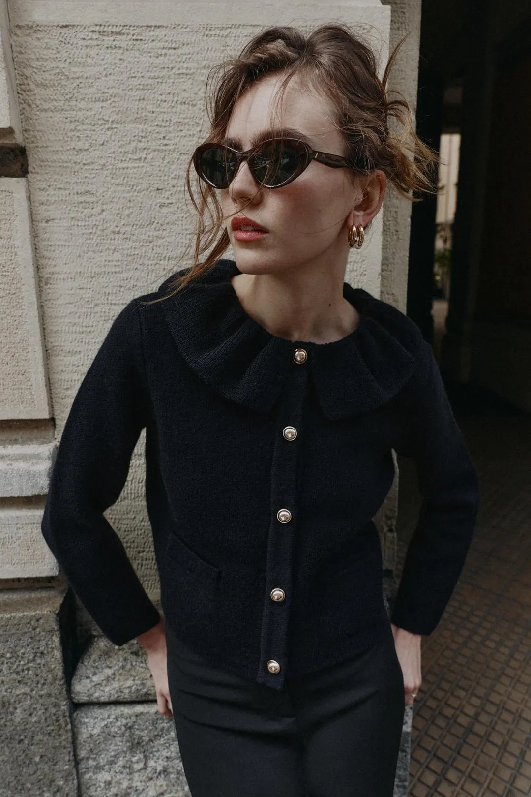 Кардиган с воротником с оборками, Zara