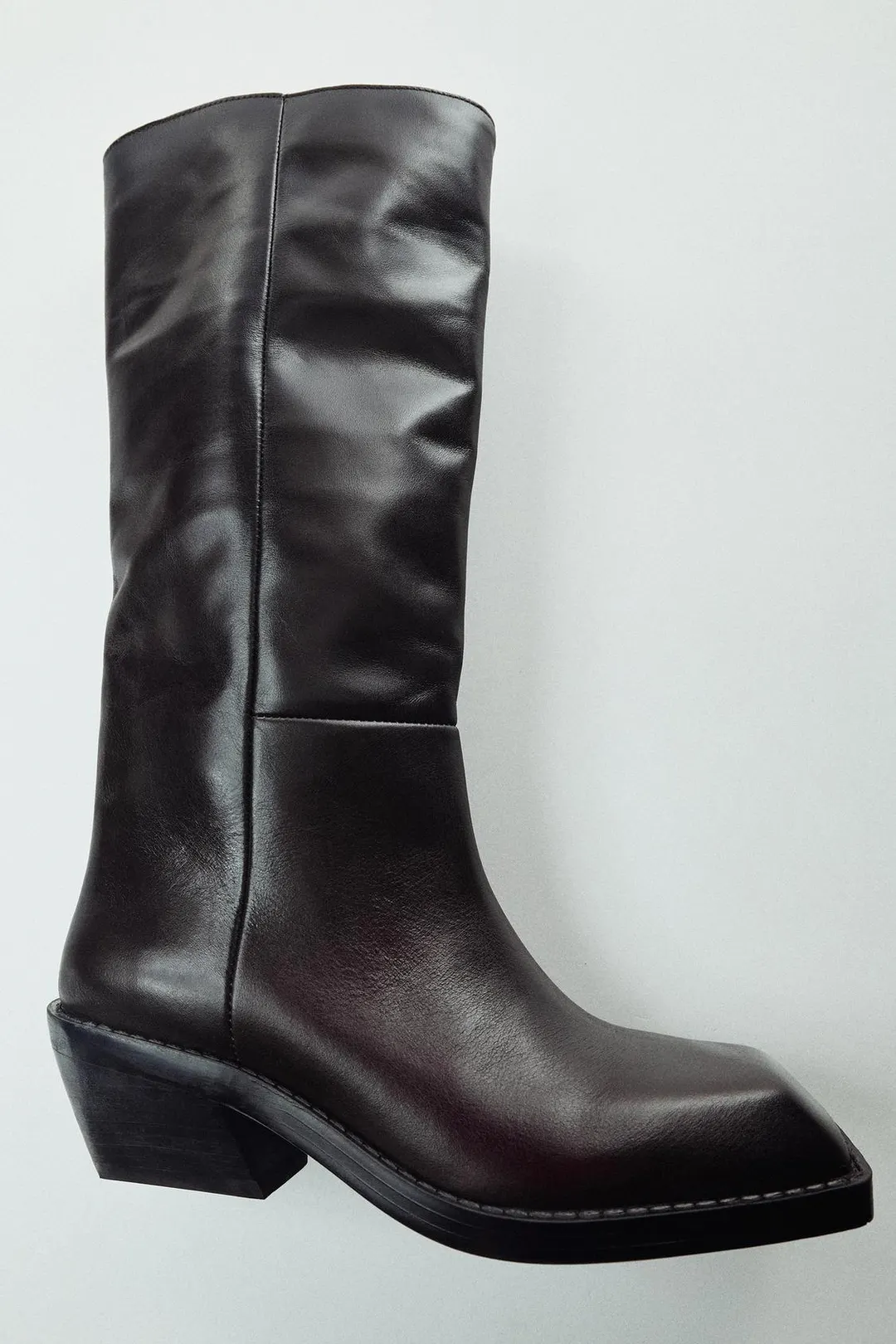 Сапоги из кожи с квадратным мысом, Zara