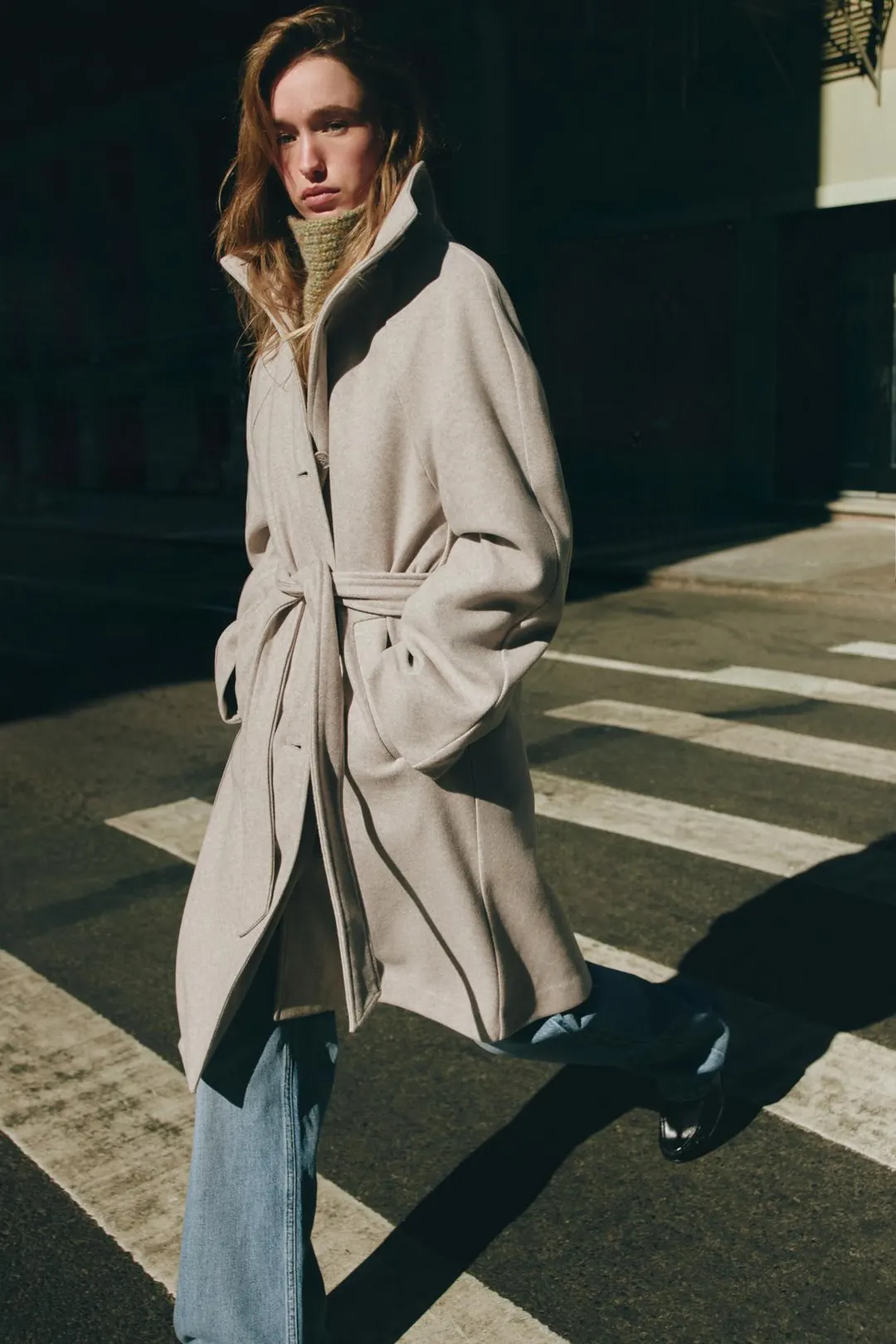 Пальто под шерсть с поясом, Zara