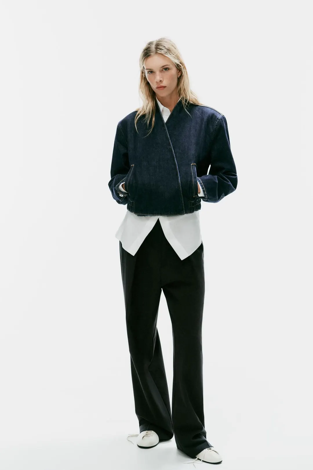 Джинсовый бомбер с запахом TRF, Zara