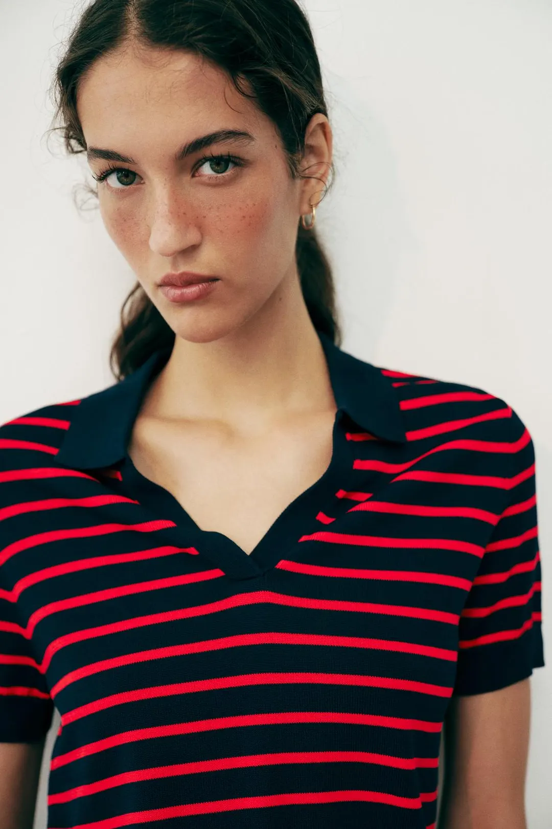 Вязаное поло в полоску с короткими рукавами, Zara