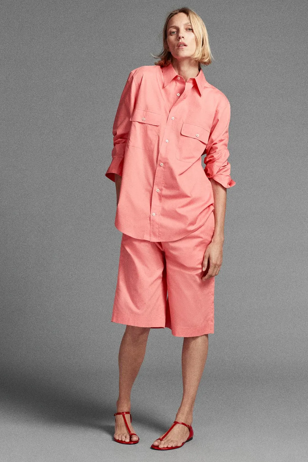 Рубашка из поплина с карманами ZW Collection, Zara