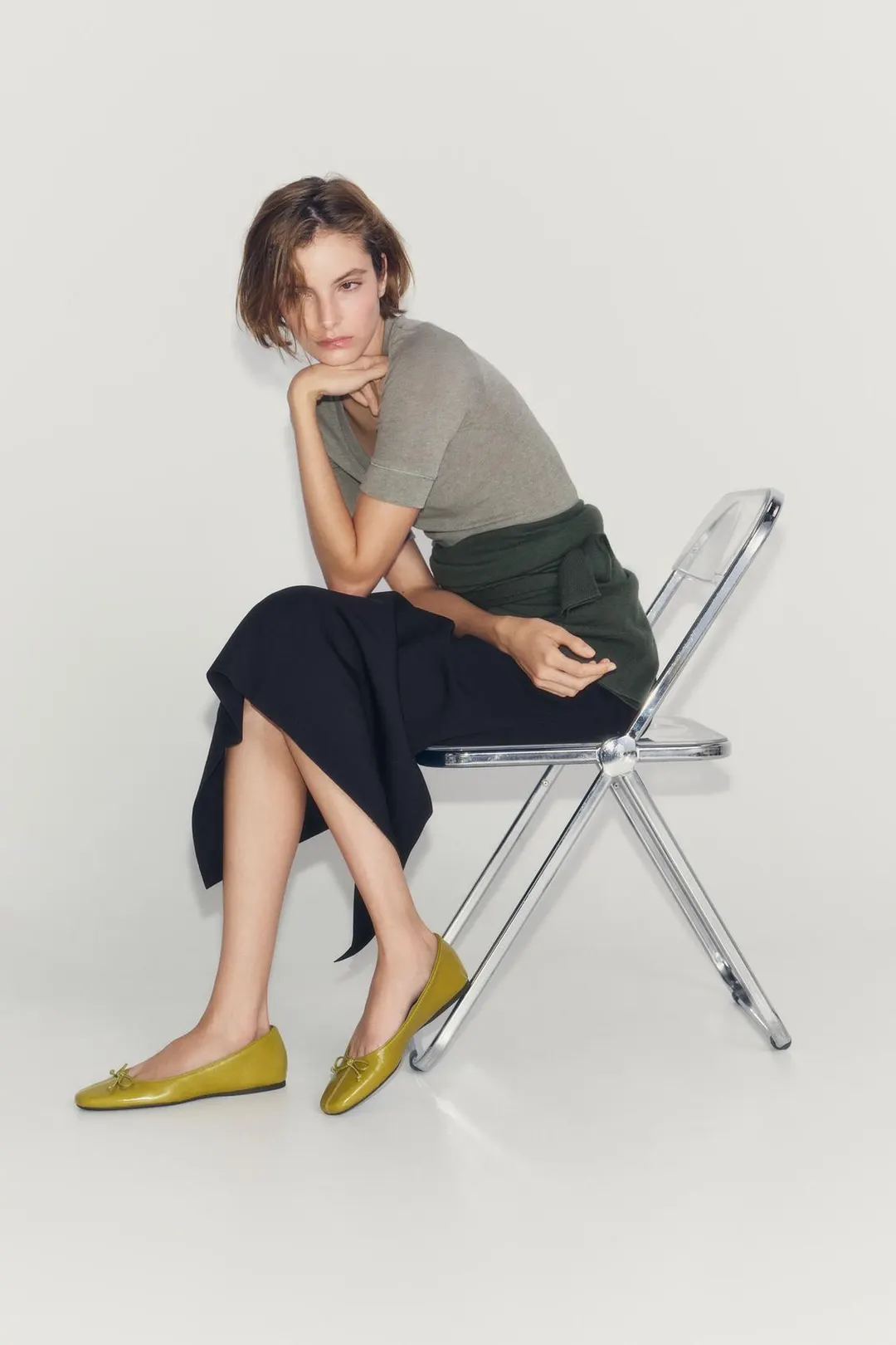 Балетки из кожи с бантом, Zara