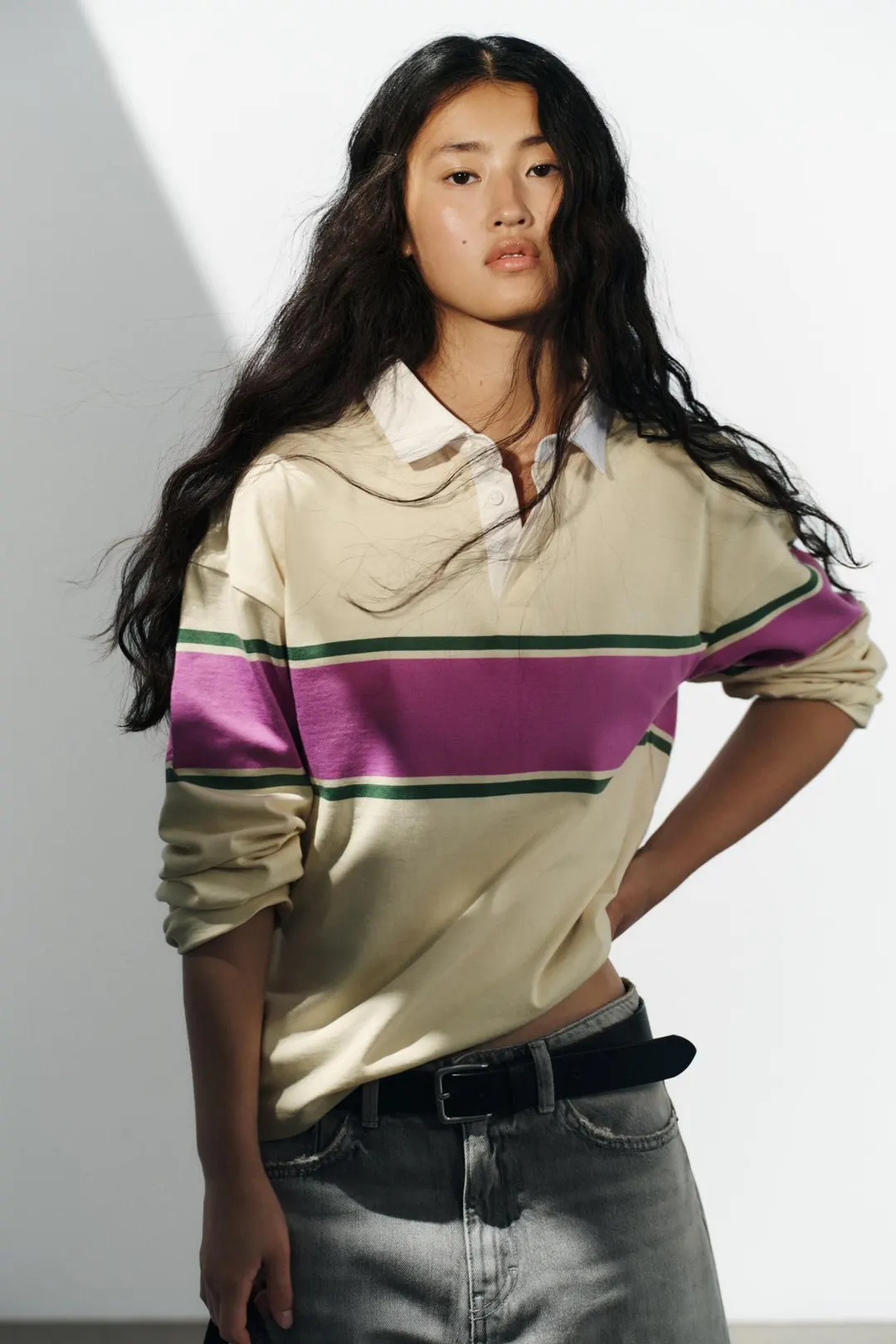 Поло комбинированное в полоску, Zara