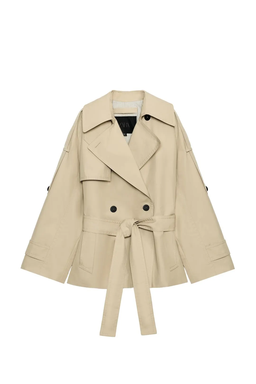 Короткий тренч ZW Collection из водоотталкивающей ткани с поясом, Zara