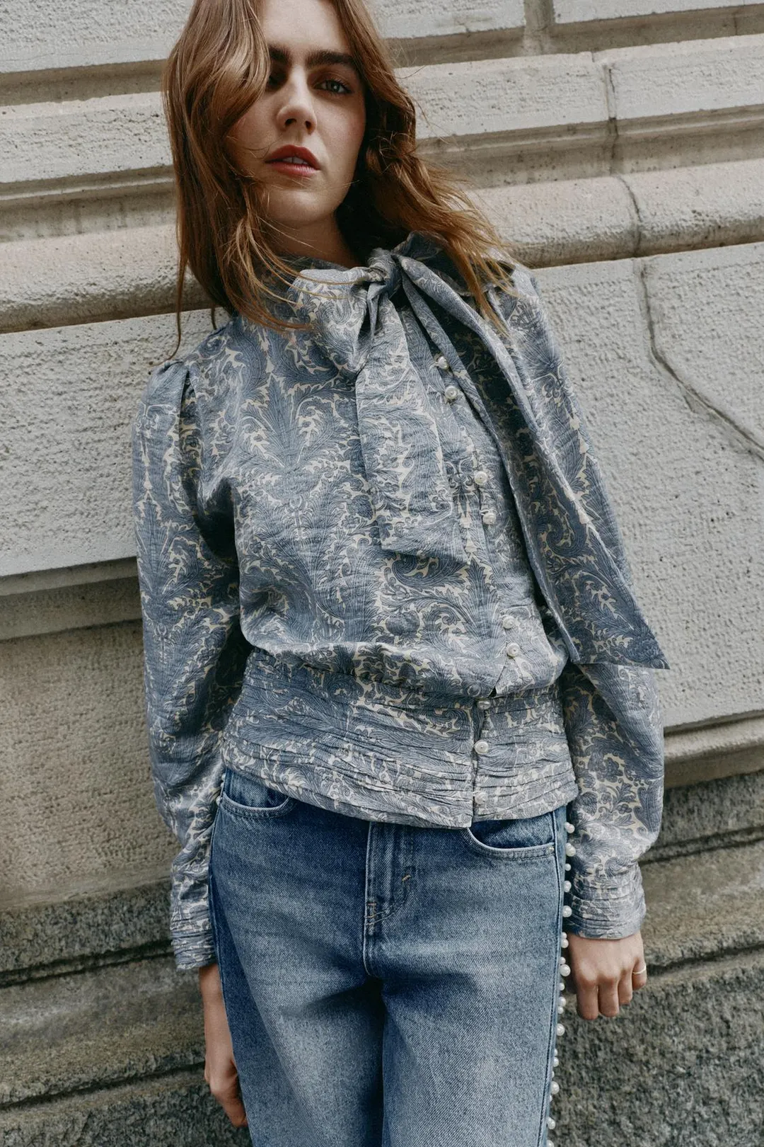 Блузка с принтом и бантом, Zara