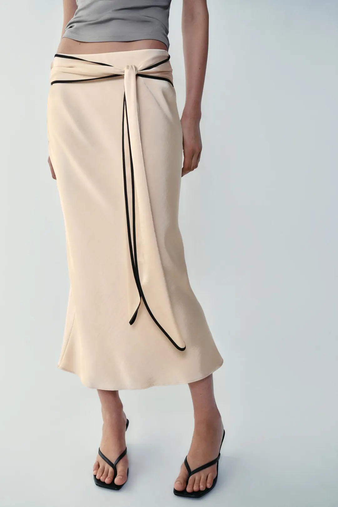 Юбка миди атласная с узлом, Zara