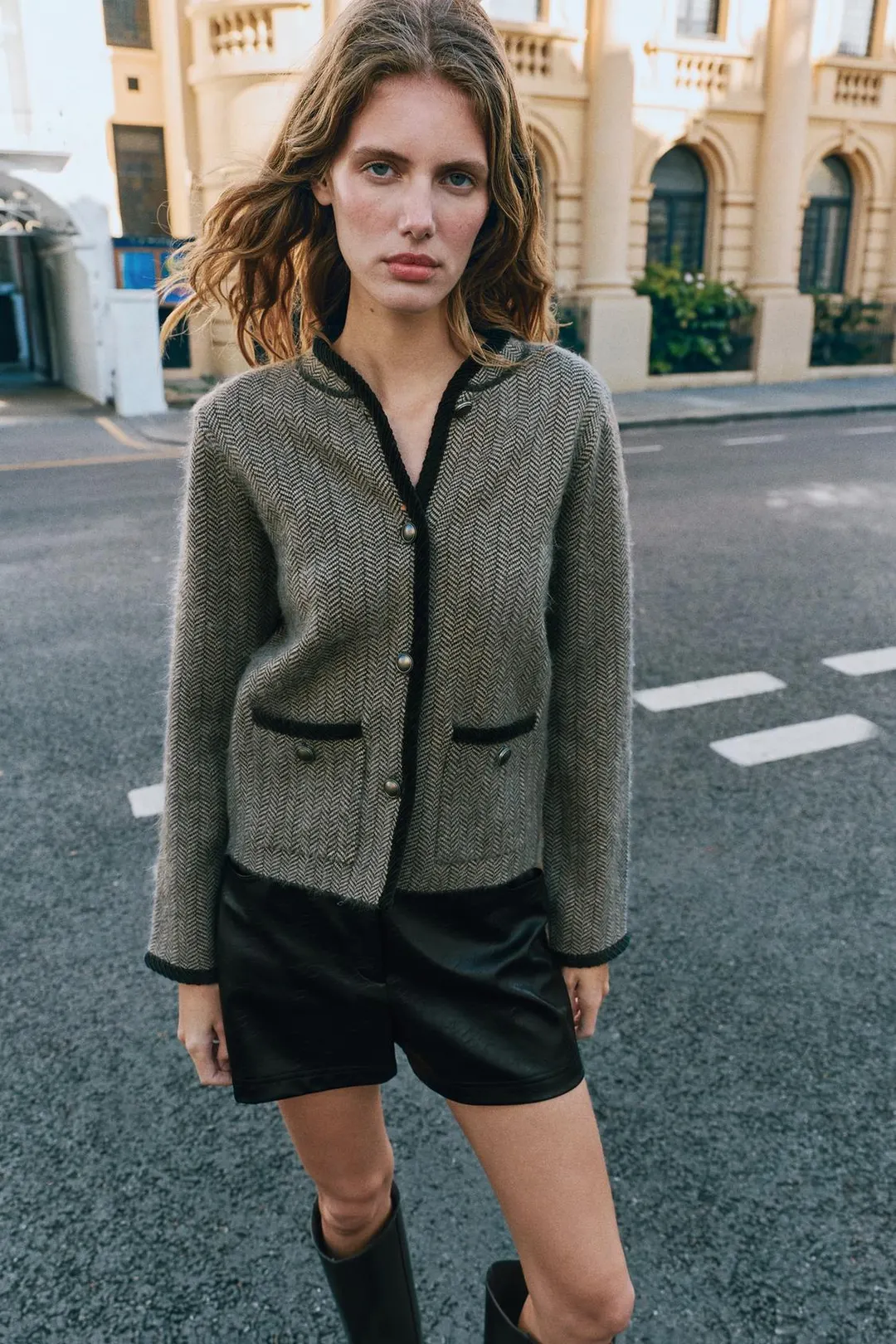 Кардиган с узором елочка, Zara