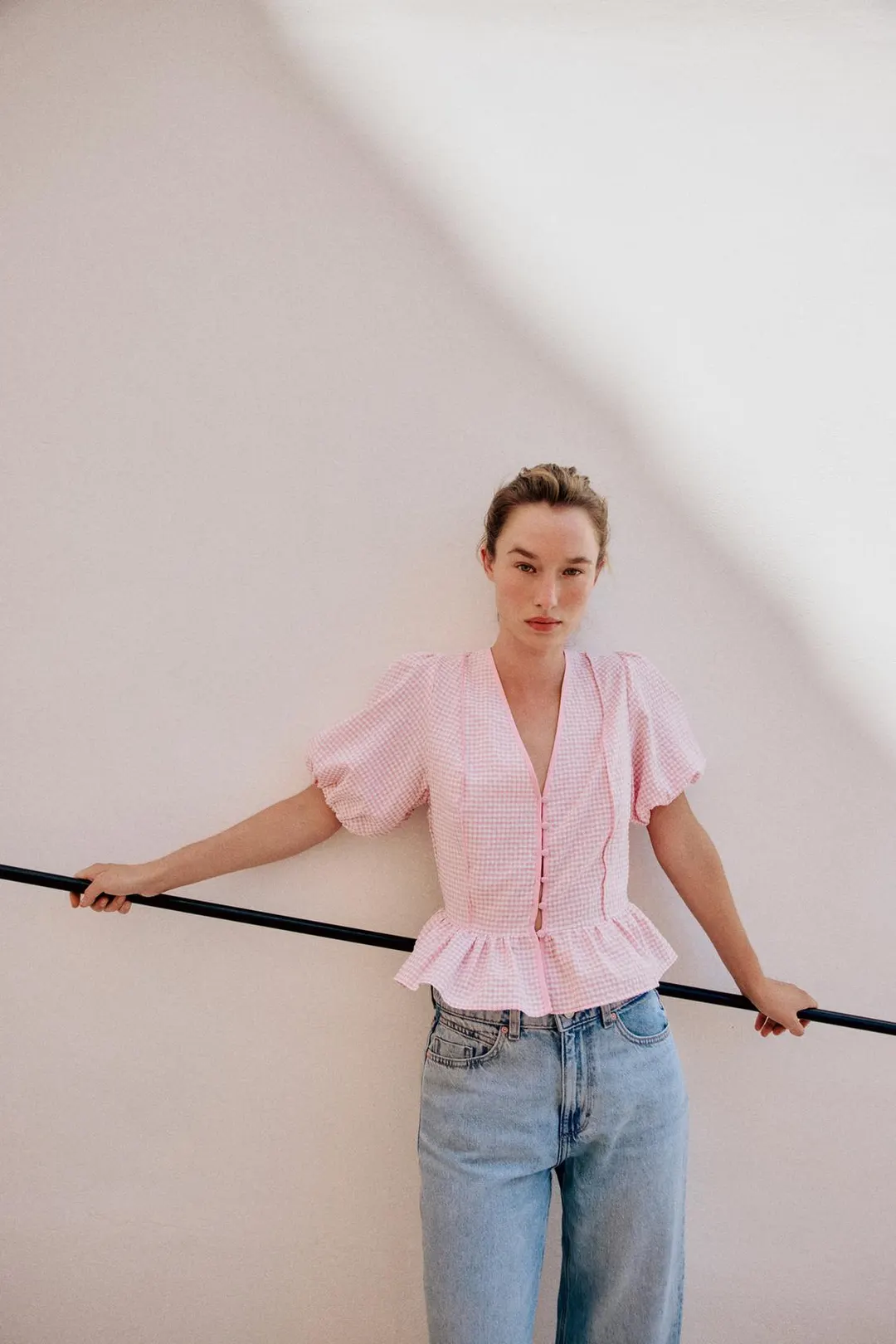 Блузка в клетку виши с баской, Zara