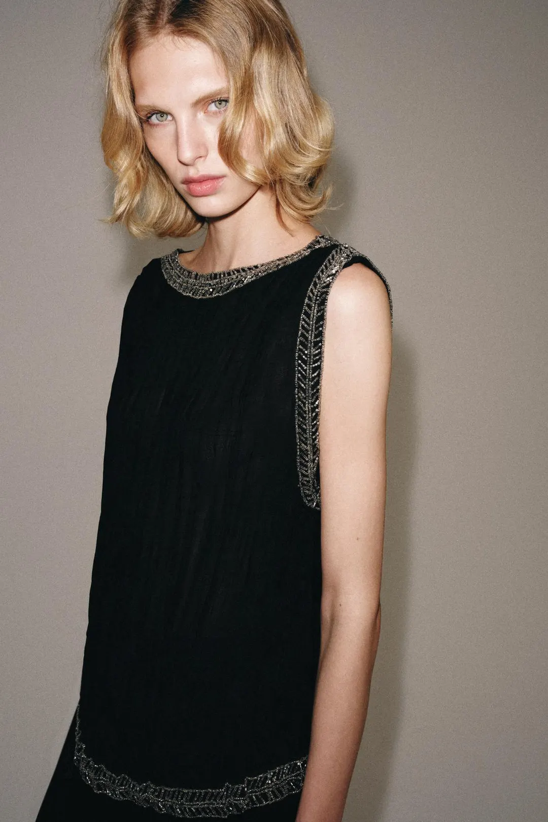 Жаккардовый топ с бусинами ZW Collection, Zara
