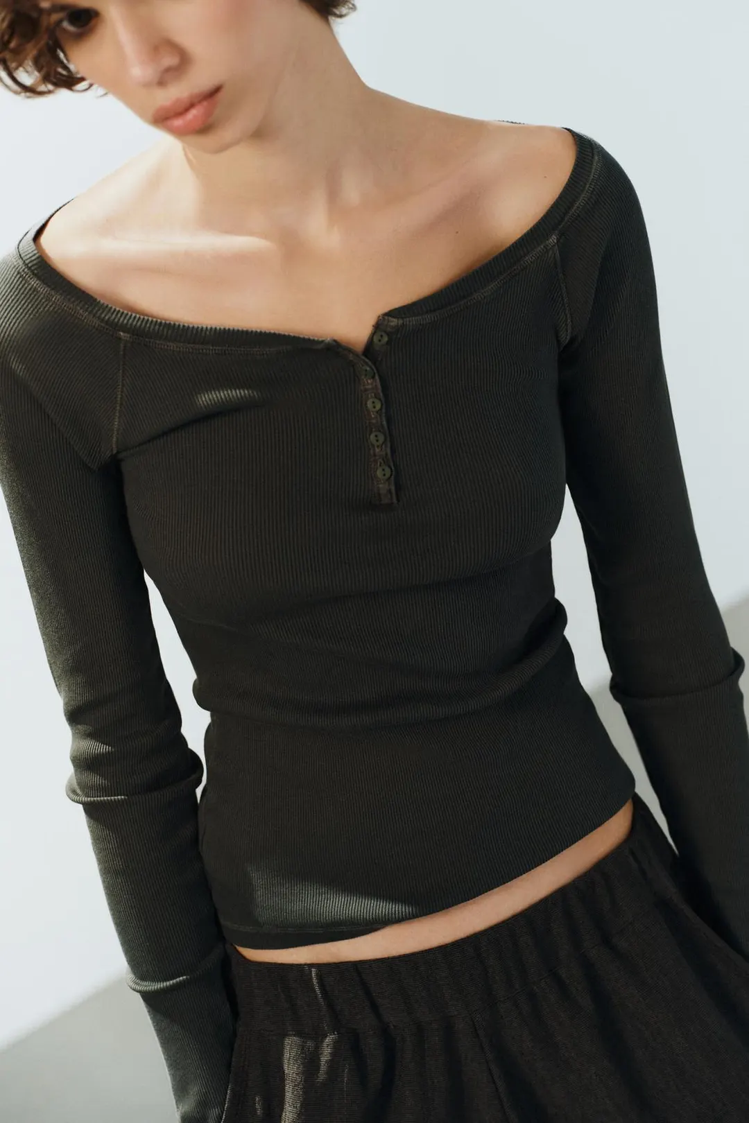 Футболка хенли в рубчик, Zara