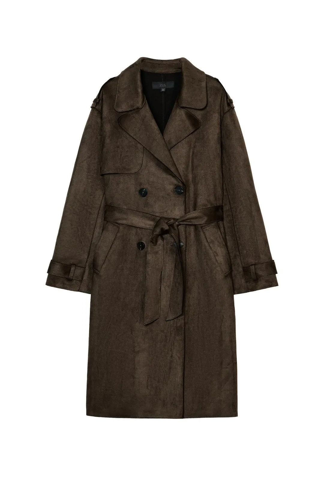 Длинный тренч под замшу с поясом, Zara