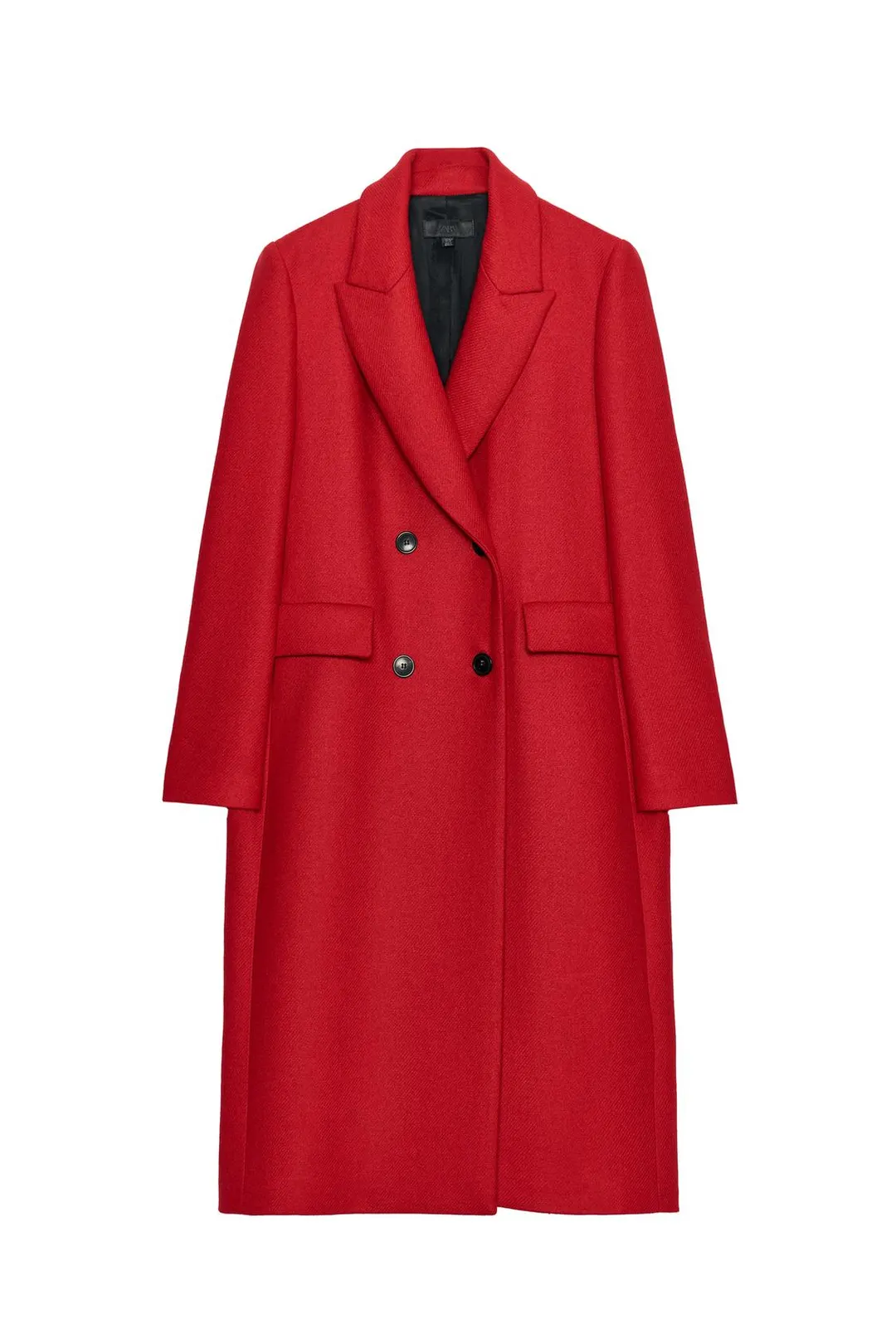 Длинное пальто из смесовой шерсти с подплечниками, Zara