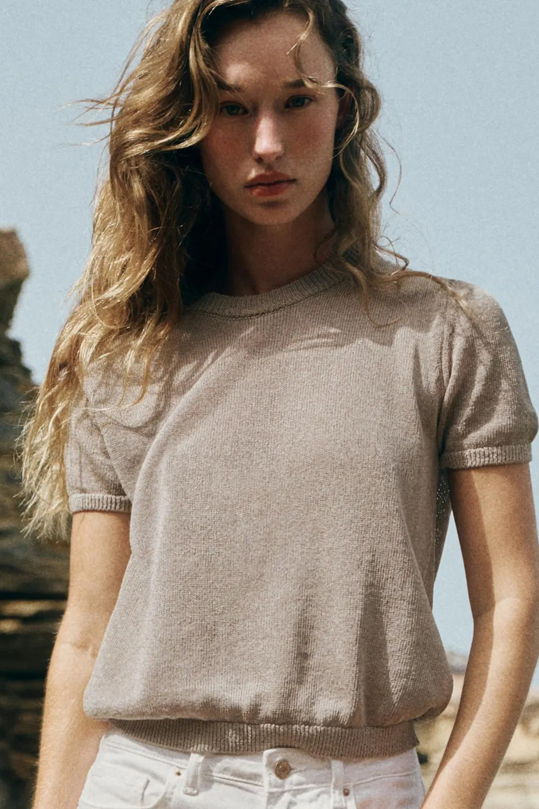 Вязаный топ с короткими рукавами, Zara