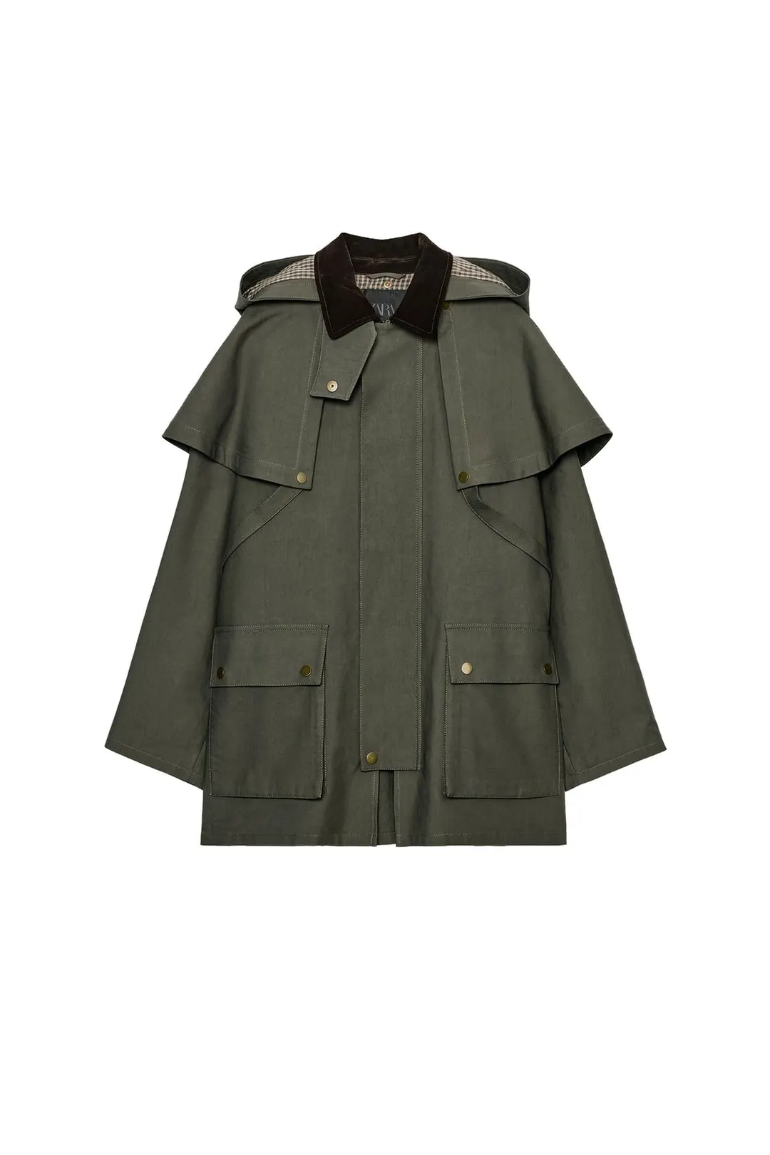 Тренч с капюшоном и контрастным воротником ZW Collection, Zara