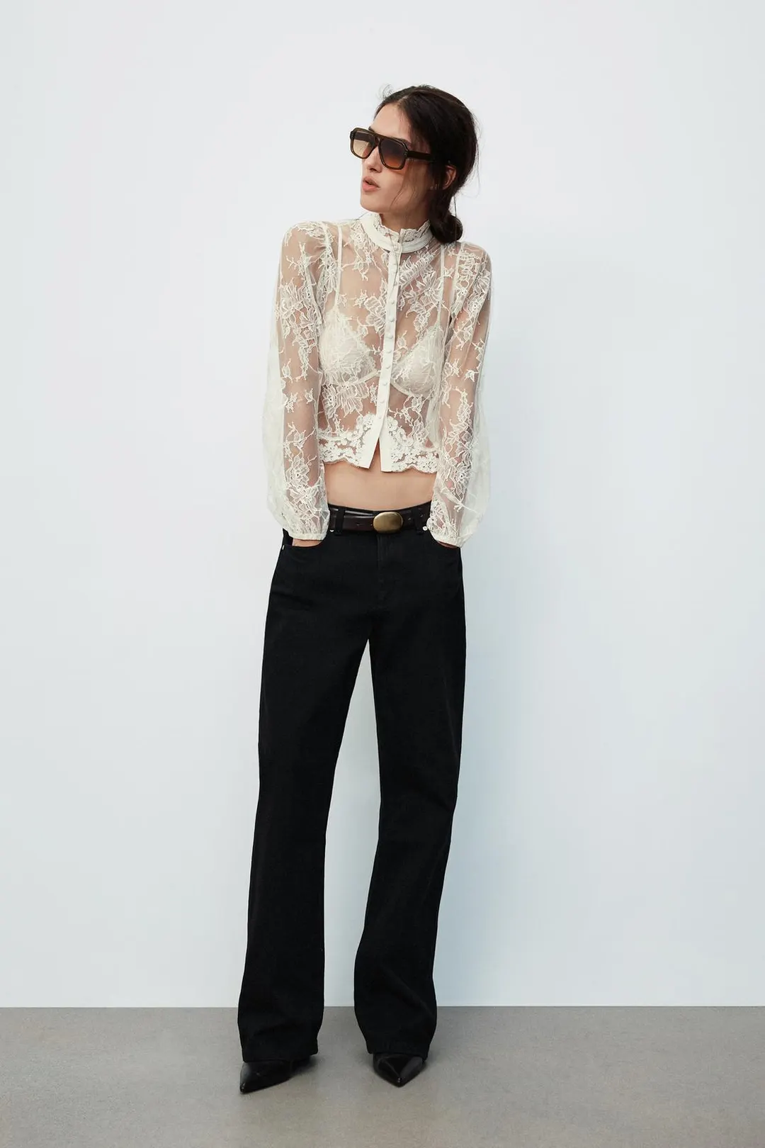 Кружевной топ на пуговицах, Zara