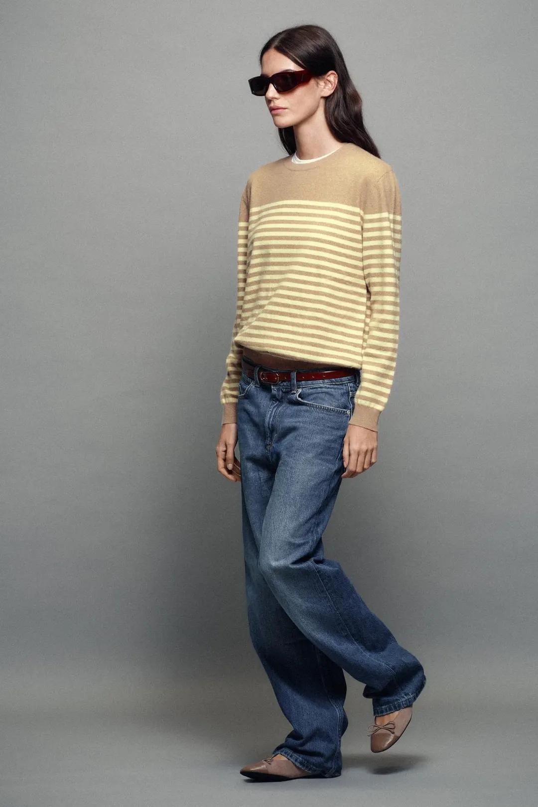 Кожаные балетки контрастной расцветки, Zara
