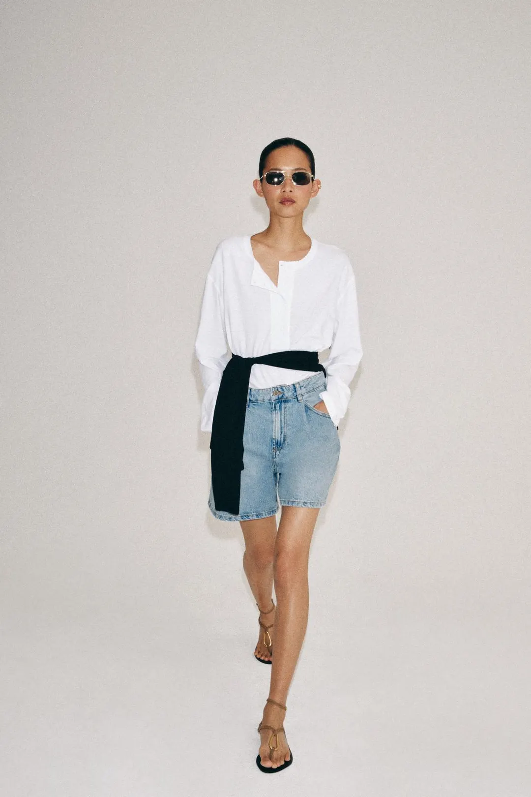 Джинсовые шорты ZW Collection с высокой посадкой, Zara