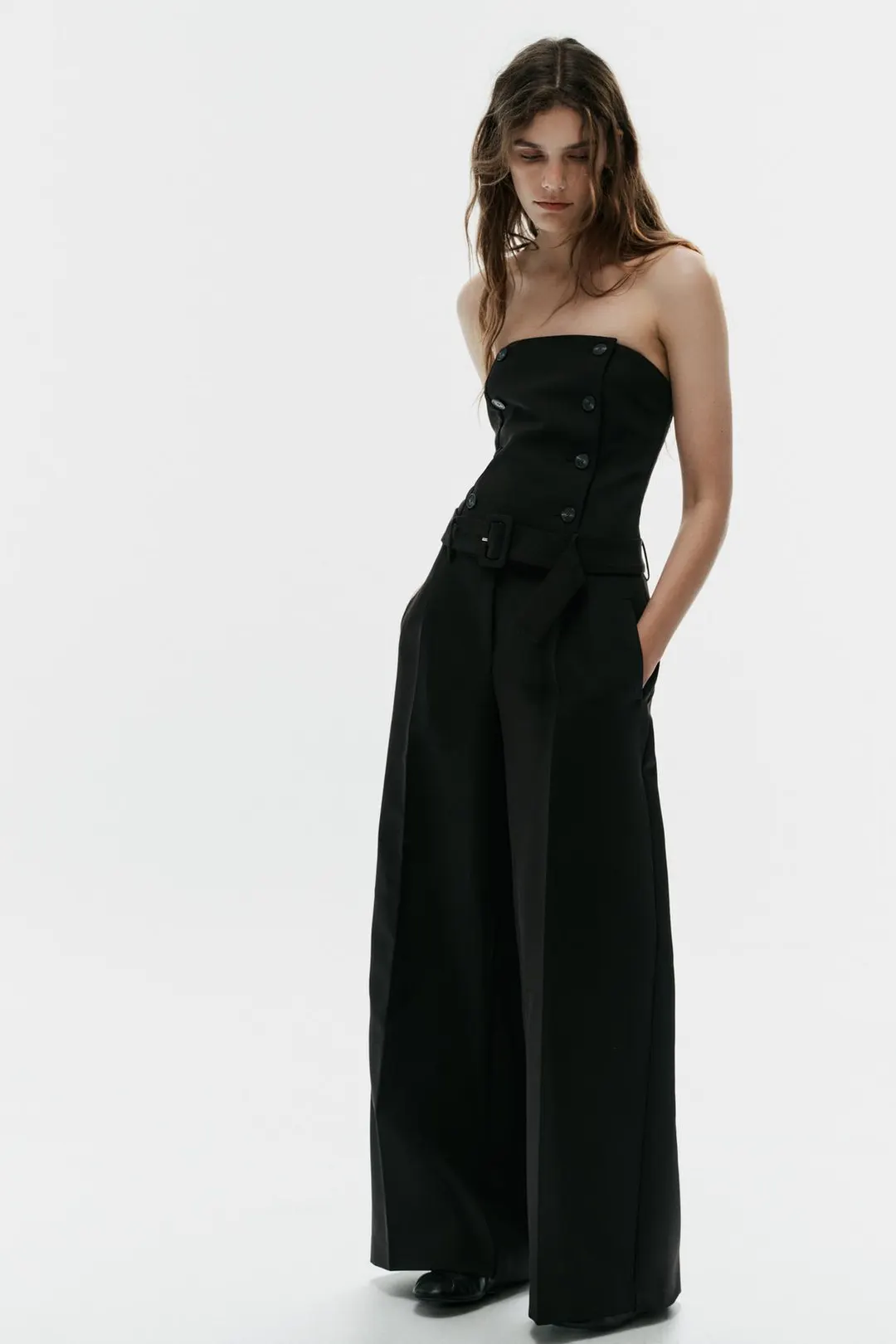 Комбинезон длинный с пуговицами и поясом, Zara