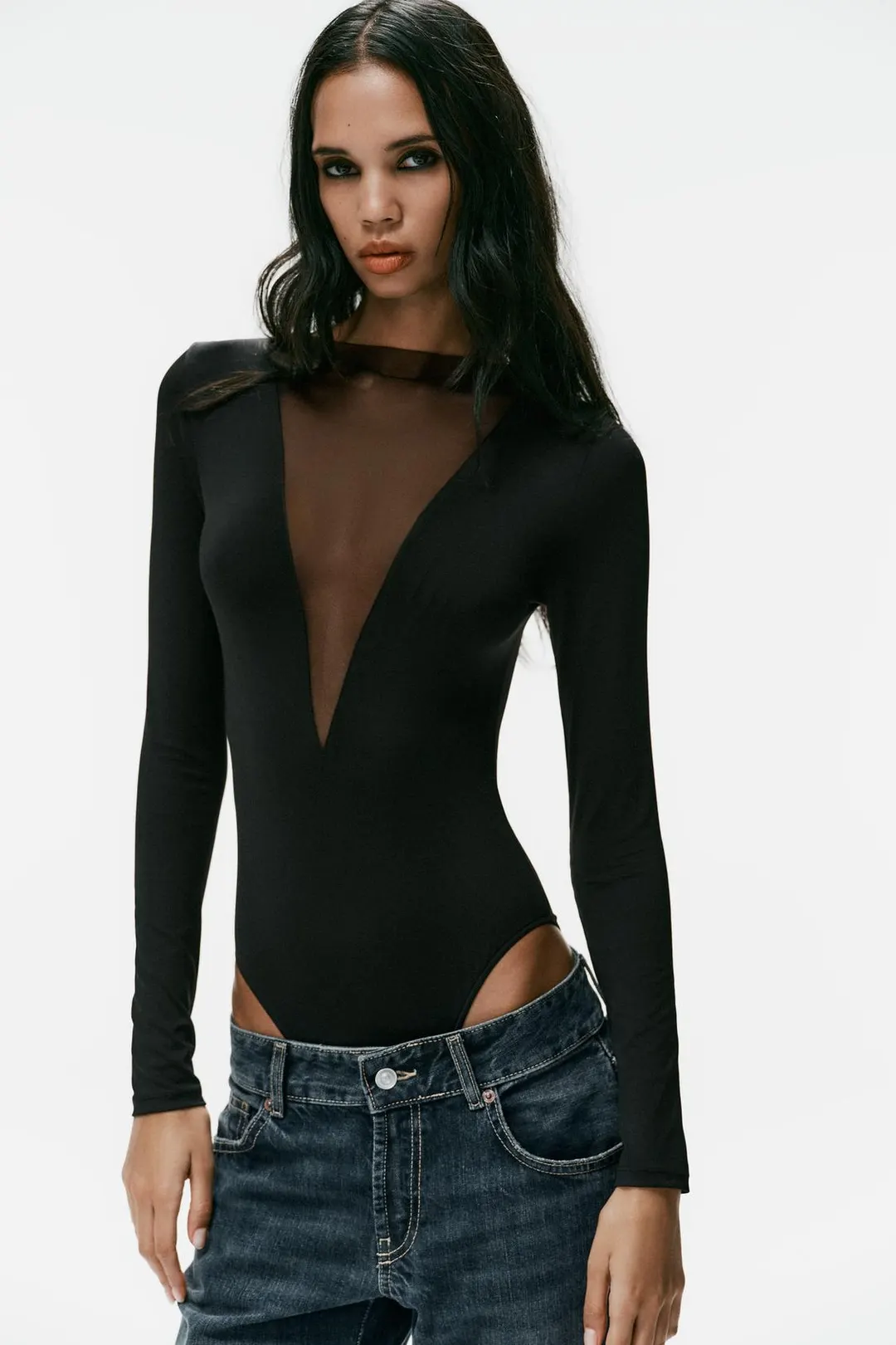 Боди комбинированное из тюля, Zara