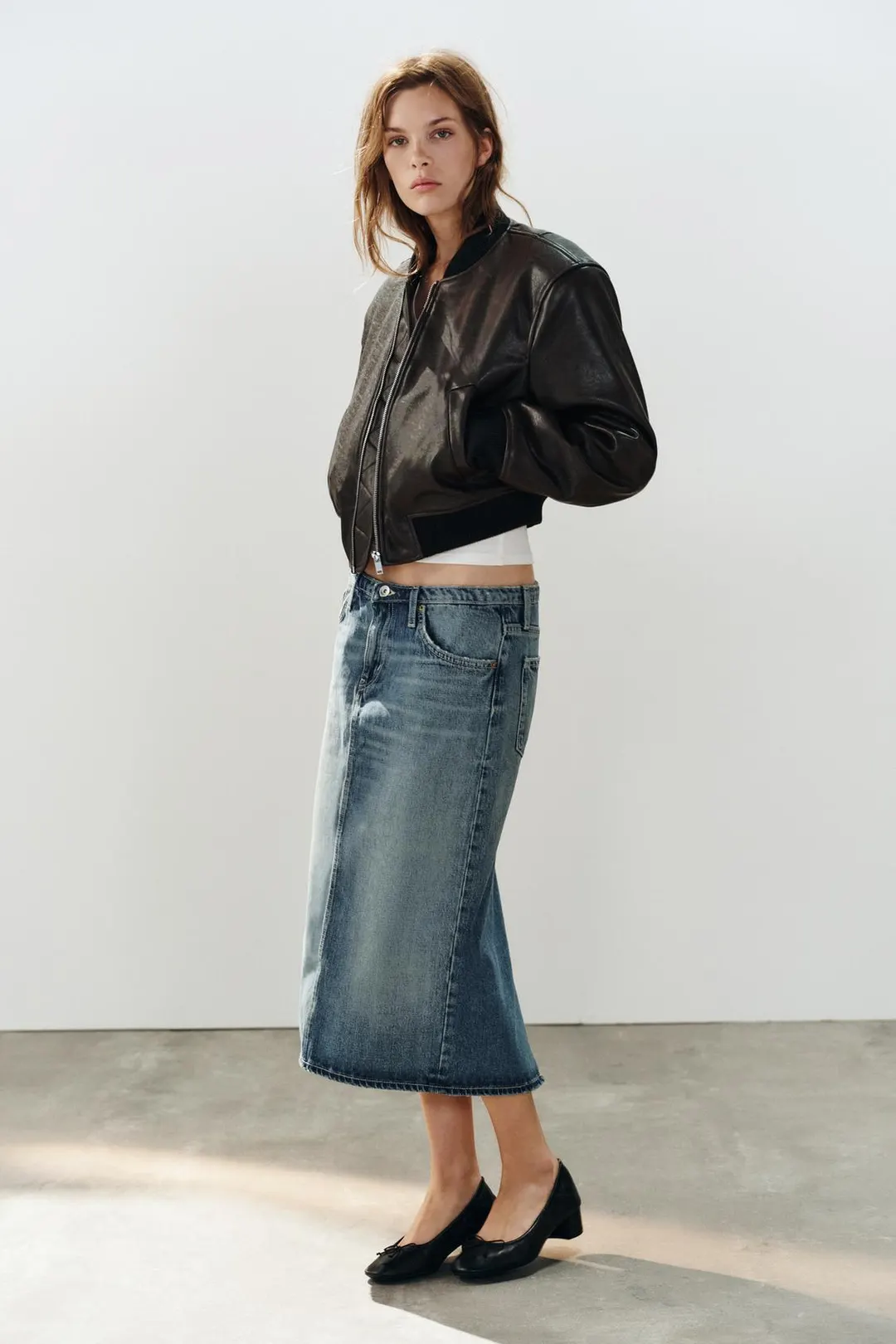 Джинсовая юбка миди TRF, Zara