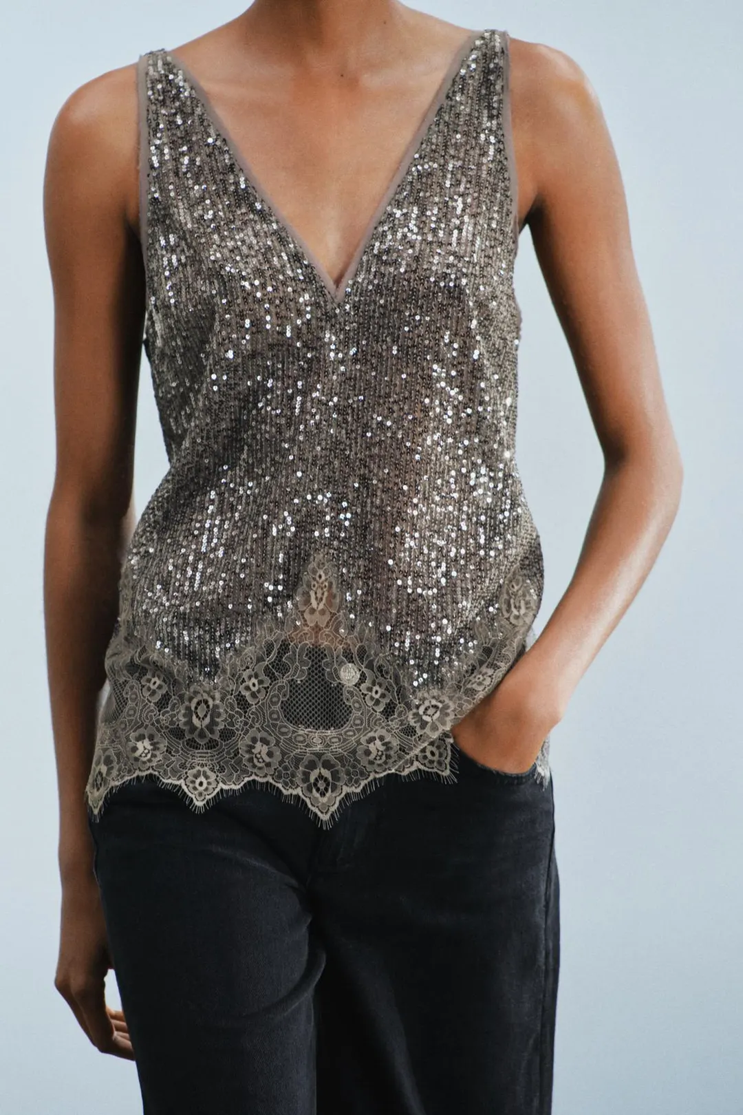 Комбинированный топ с пайетками ZW Collection, Zara