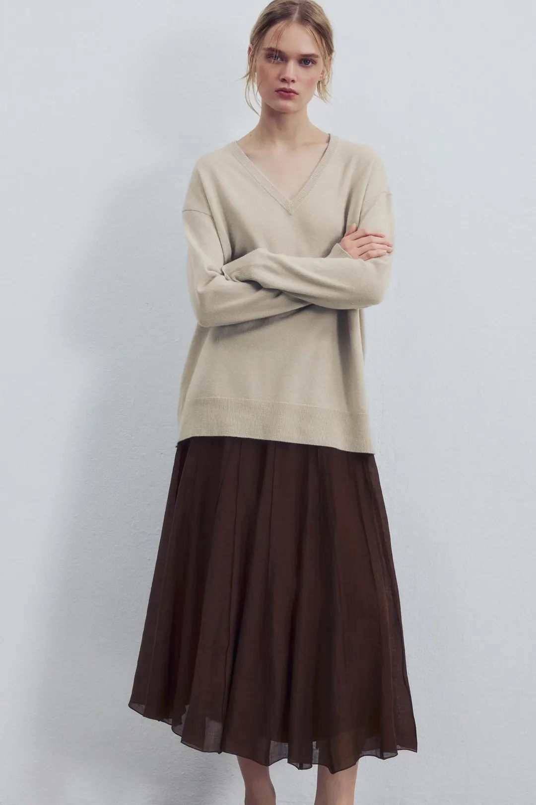 Комбинированная юбка ZW Collection струящегося кроя, Zara