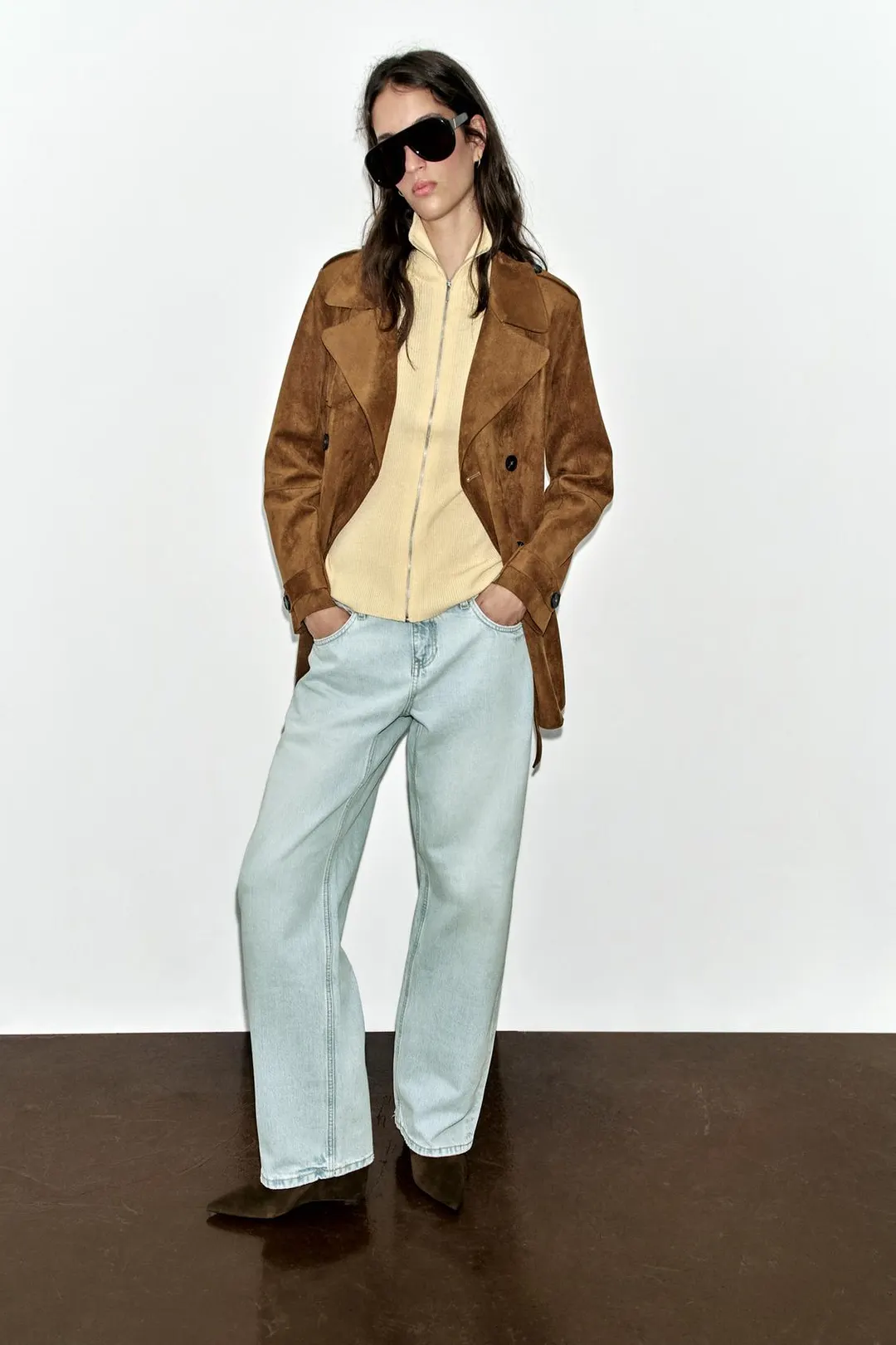 Тренч под замшу с поясом, Zara