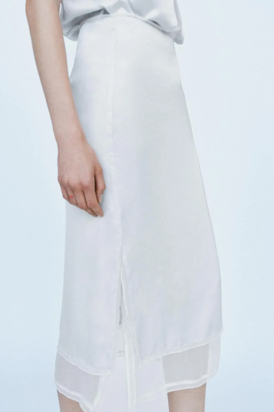 Комбинированная сатиновая юбка миди, Zara