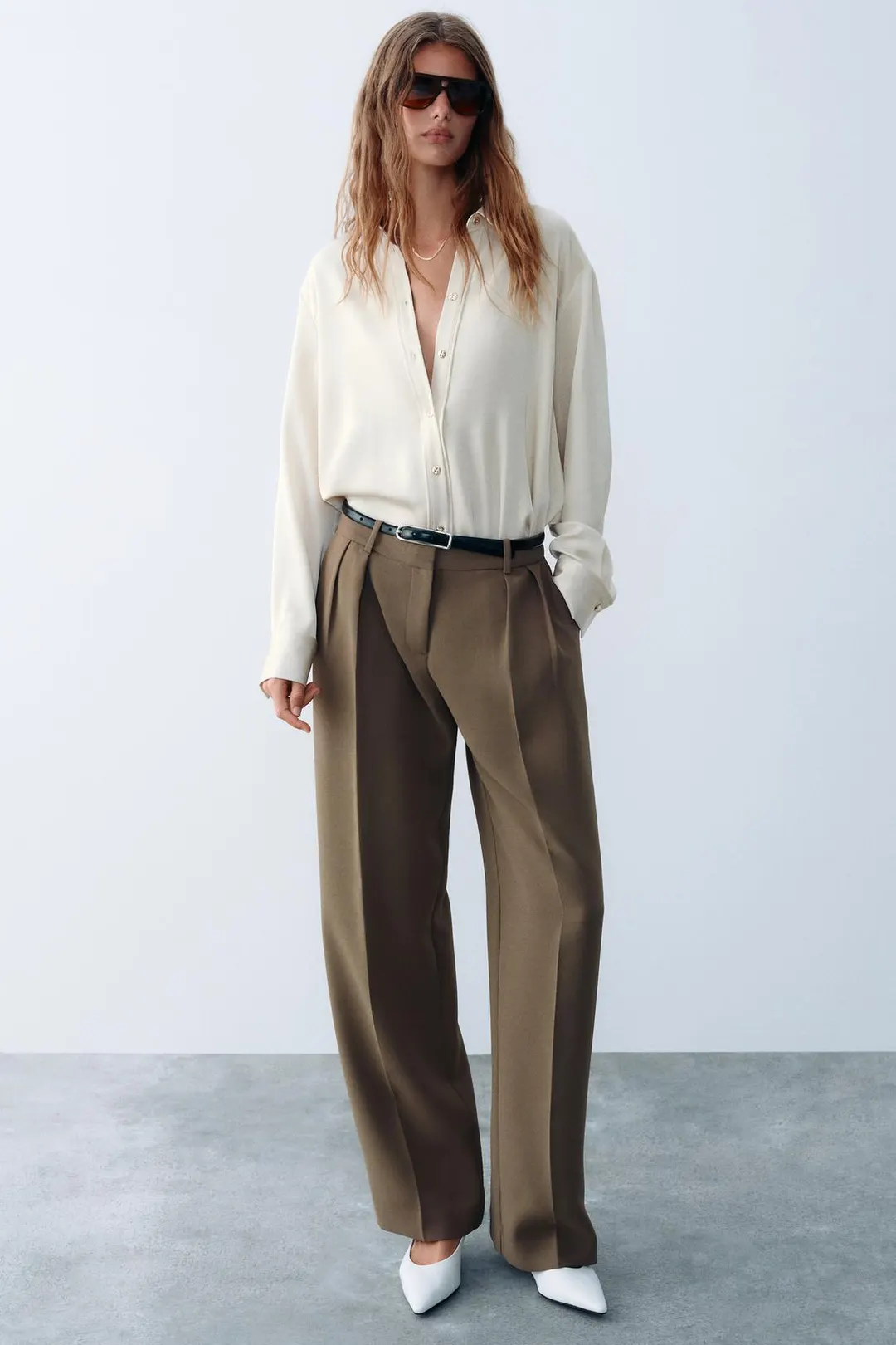 Атласная рубашка с золотистыми пуговицами, Zara